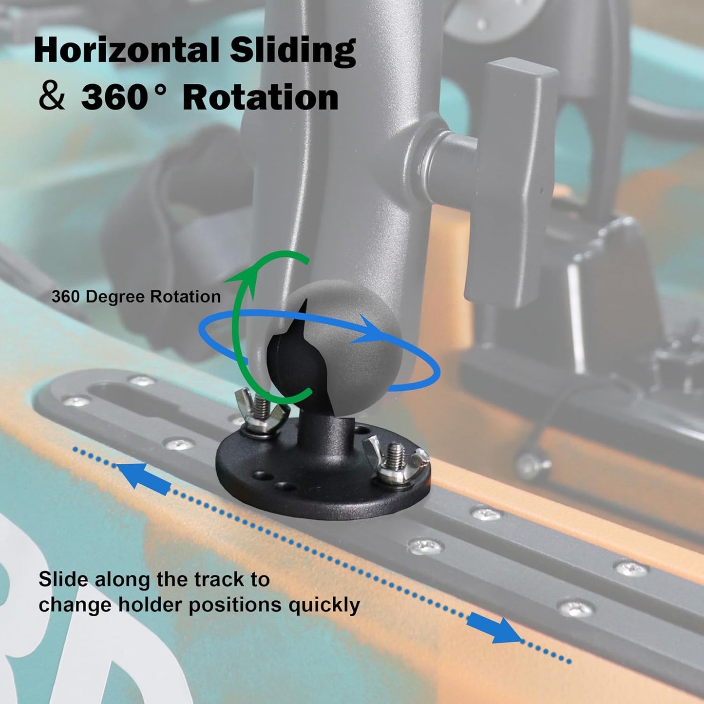 WINDFRD 1.5" 1.5 inches/C Aluminum Track Ball Mount Base with T-Bolt for Kayak/Boating/Fishing, AMPS Round Plate