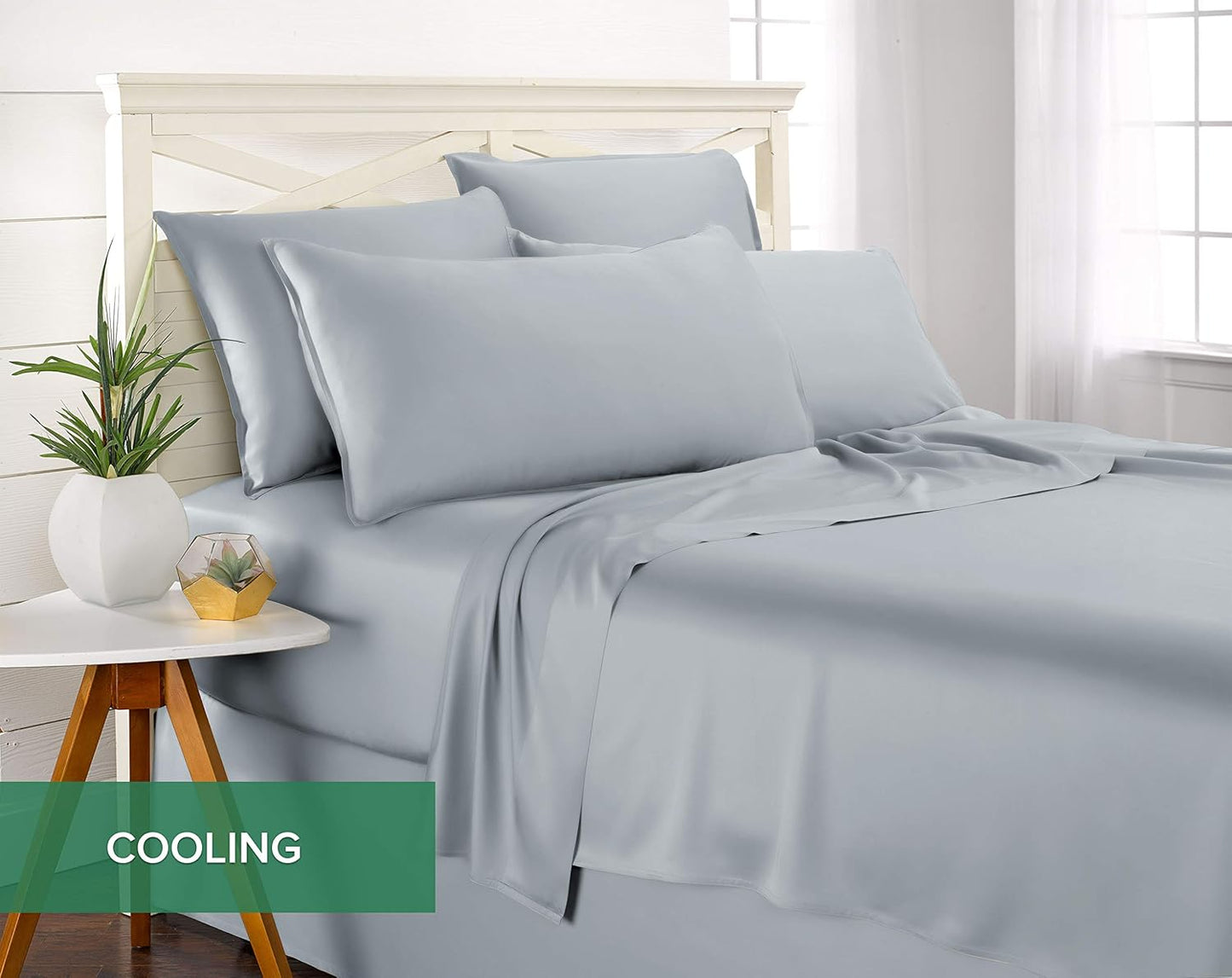 Pure Bamboo Queen Sheets - Luxuriously Soft 100% Organic Viscose Bed Sheet Set | Cooling & Durable (Queen, Sterling Blue)