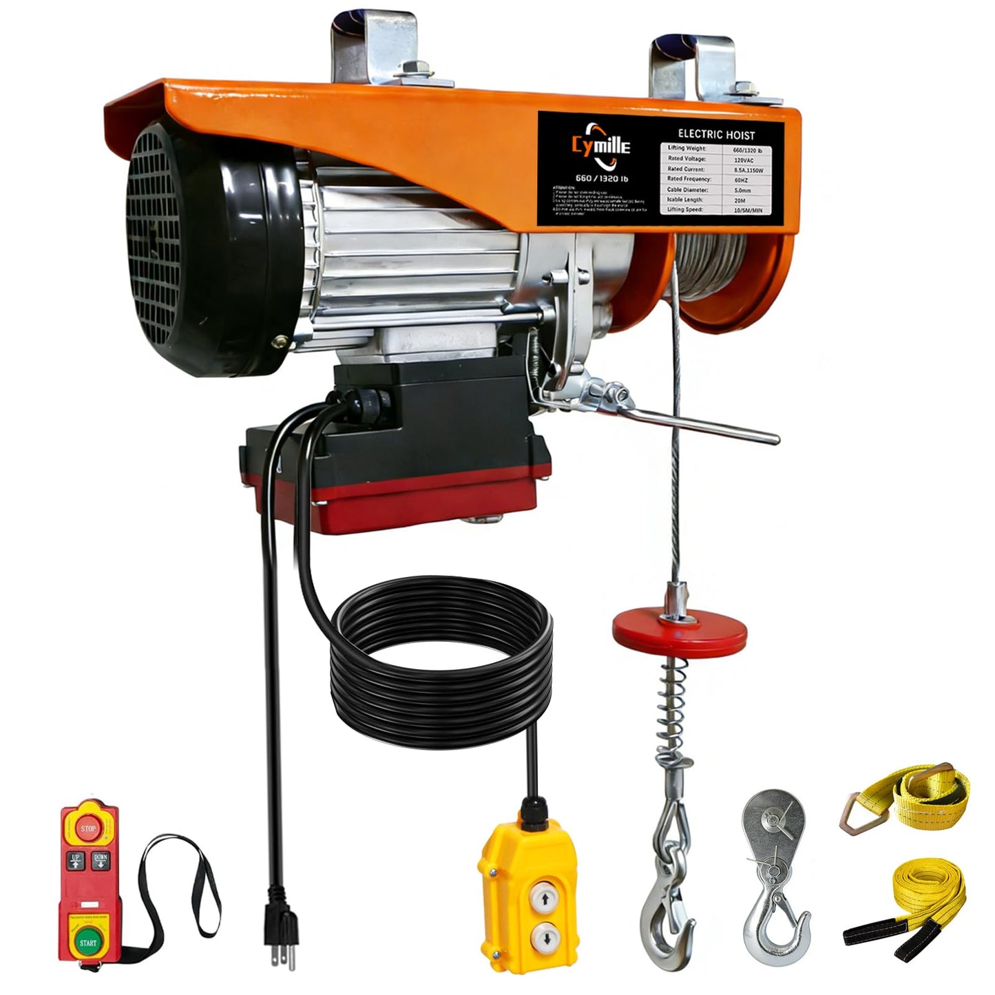 1320 lbs Electric Portable Hoist with Wireless/Wired Remote Control, Electric Hoist 110V, 16ft/33 ft/min Fast Lifting, 65.6 ft Height for Garage, Attic, Warehouse, Factory, Construction Site