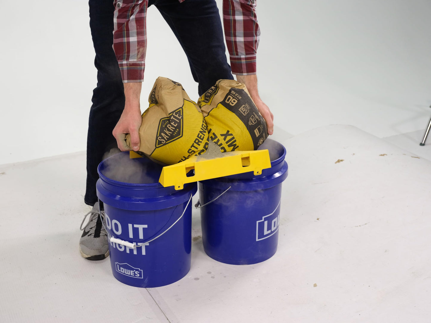 Jokari Automatic Concrete Bag Opener and Funnel Frame for two 5-Gallon Buckets or Wheelbarrows. Hands-Free Cutting and Pouring to Eliminate Waste. Built-In Serrated Blade for Quick, Mess-Free Mixing