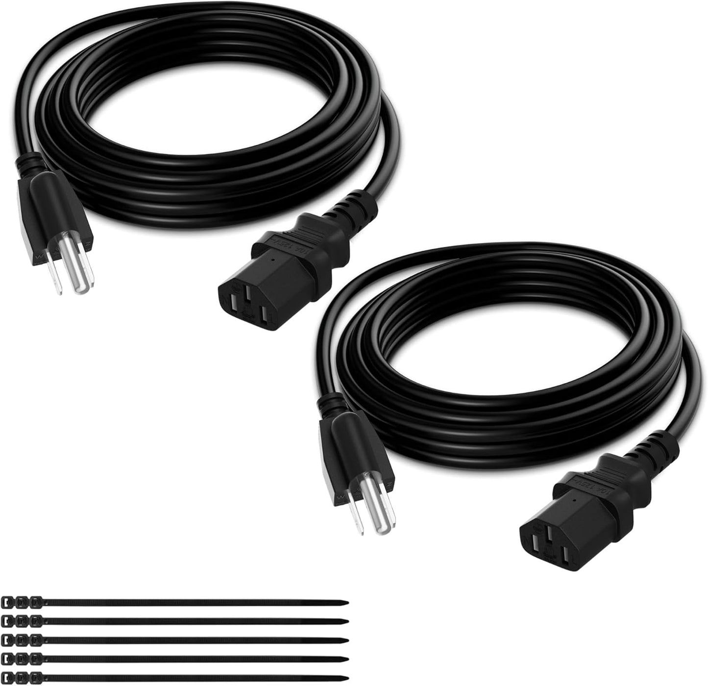 Elecan 3-Prong 10 Ft/2 Pack, 18AWG 125V 10A, Replacement Power Cord Heatproof Flexible Durable AC Device Power Cable