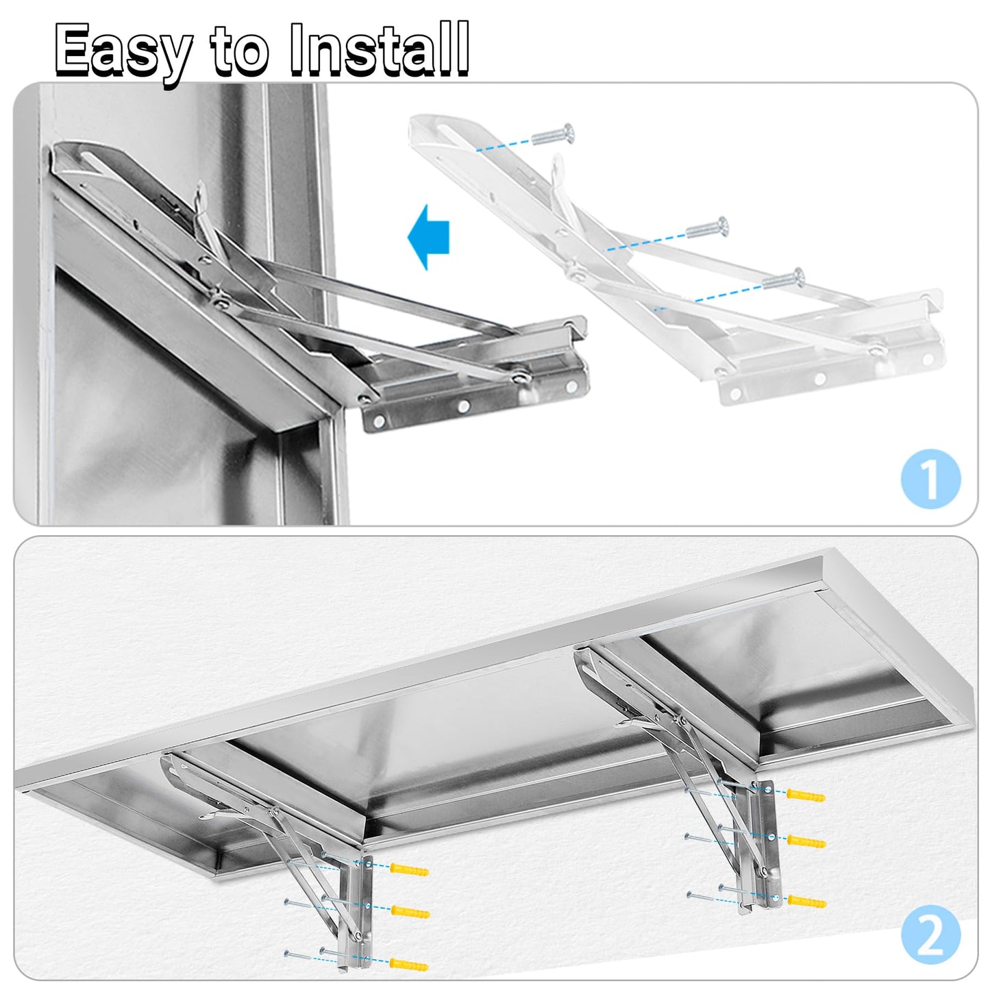 Toriexon Folding Concession Shelf 24" x 12", Stainless Steel Drop Down Folding Serving Food Shelf for Concession Windows