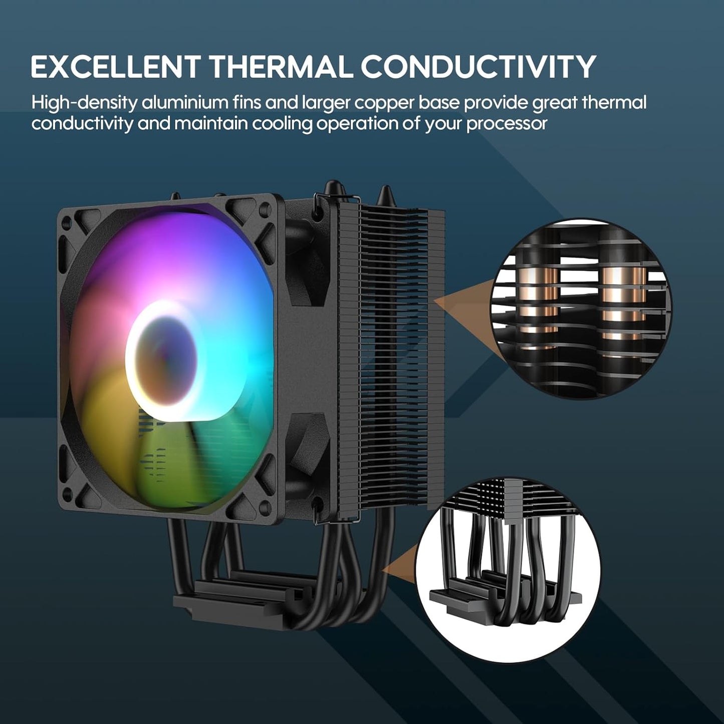 V3 133mm 92mm AM4/AM5 LGA1851/1700/1200/115X Vetroo CPU Air Cooler w/ARGB Lighting and PWM Smart Control - Compact
