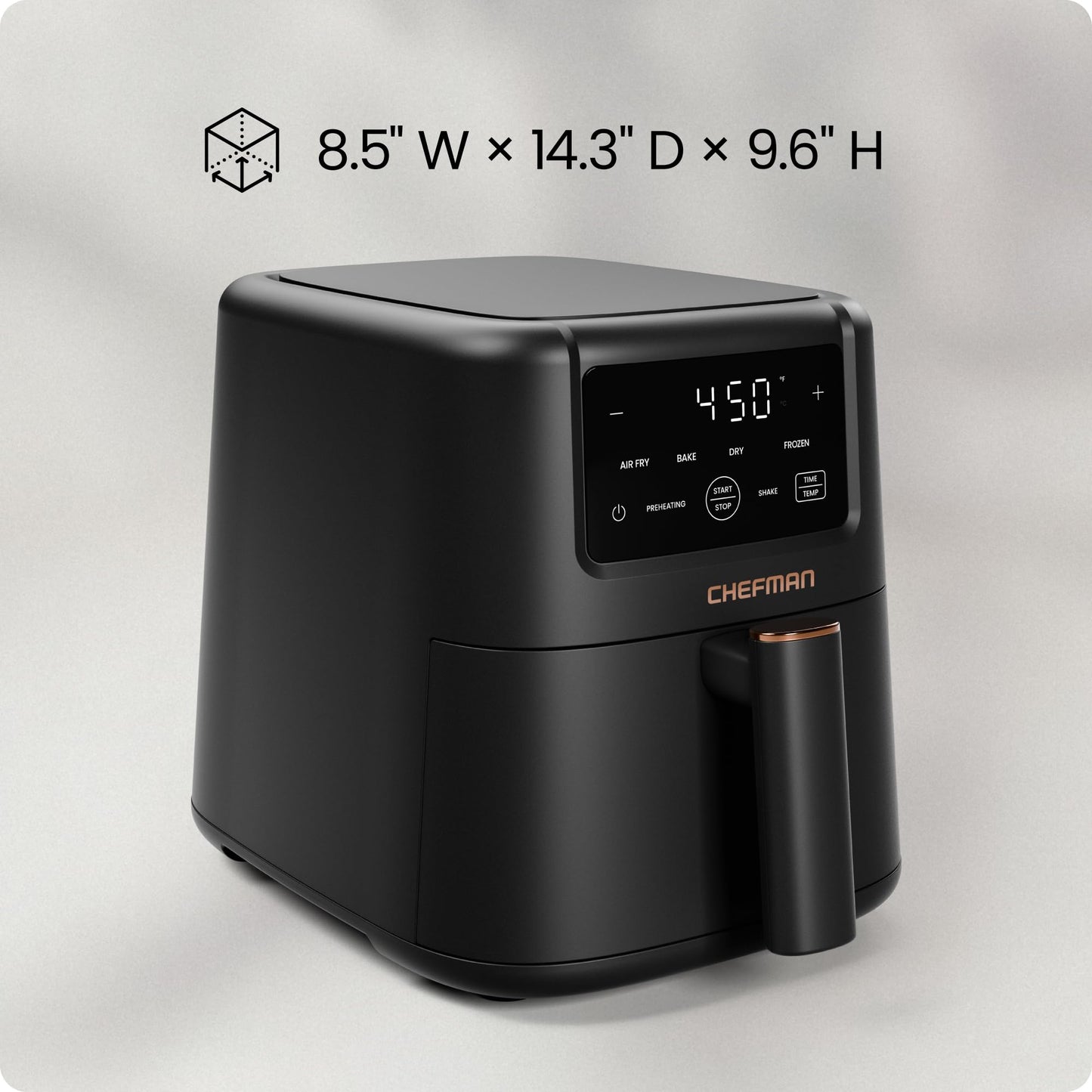 Chefman Air Fryer – 4-in-1 Slim 3.5 QT Airfryer, Air Fry, Bake, Dehydrate, Frozen, 450°F Max Temp for Extra Crispy Results in Minutes, Nonstick Ceramic Coating, Dishwasher-Safe Accessories - Black