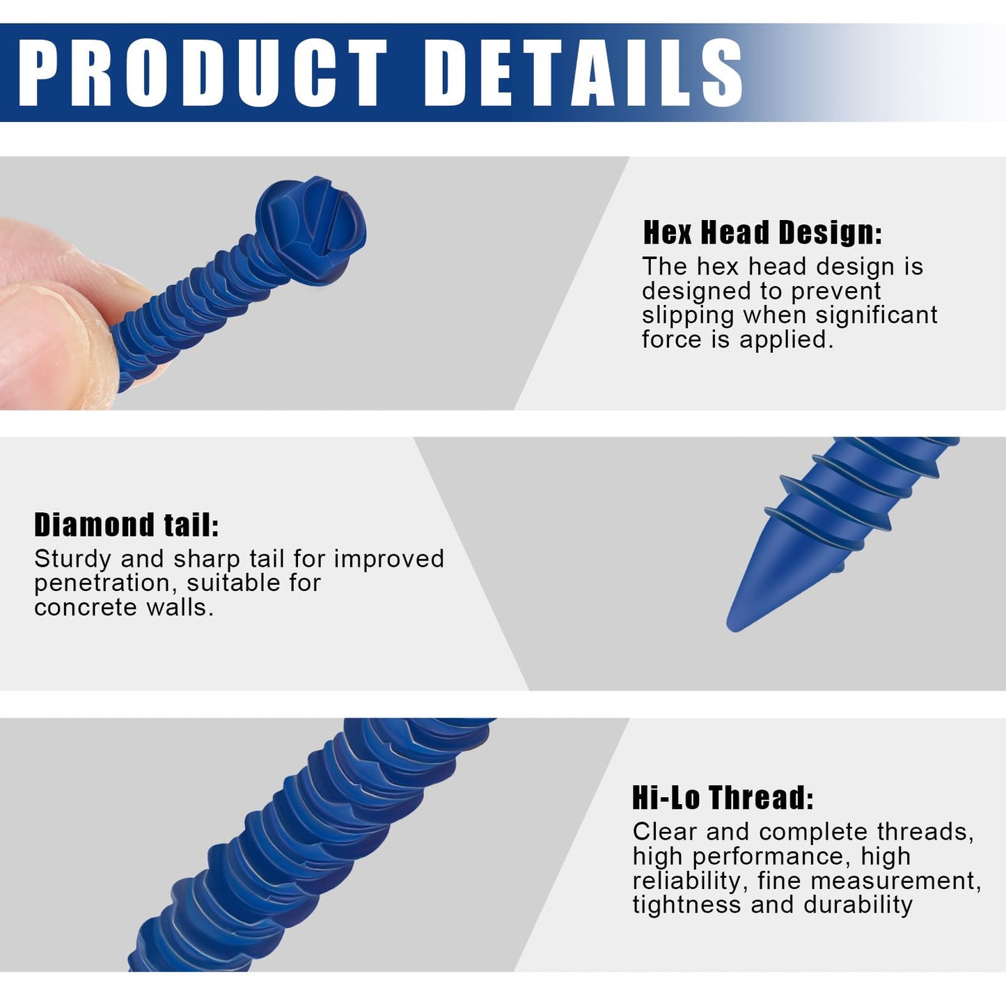 MorningRo 100 Qty 1/4" x 2-3/4" Hex Head Concrete Screws Anchor with Drill Bits Blue Slotted Hex Screws for Anchor Masonry, Block, Brick, Cement, Stucco, Diamond Point and Wood Fastening
