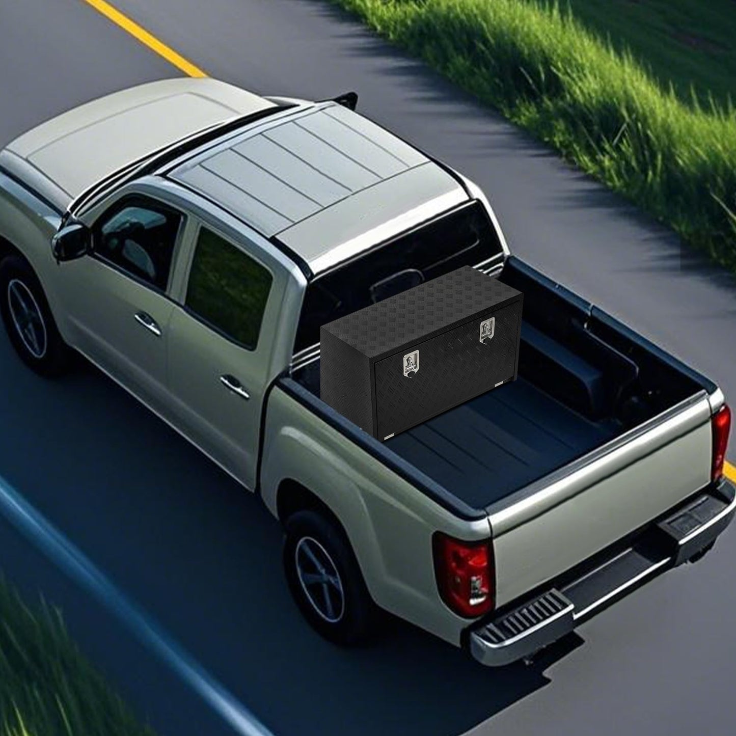 EliteEdge Heavy Duty Aluminum Diamond Plate Tool Box Chest Box Pick Up Truck Bed RV Trailer Toolbox Storage Lockable Organizer with Lock Keys