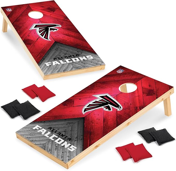 NFL Football 2' x 4' Regulation Size Solid Wood Cornhole Set with Direct Print HD Team Graphics Great Gift for Any Football Fan! Bean Bag Toss Family Outdoor Game