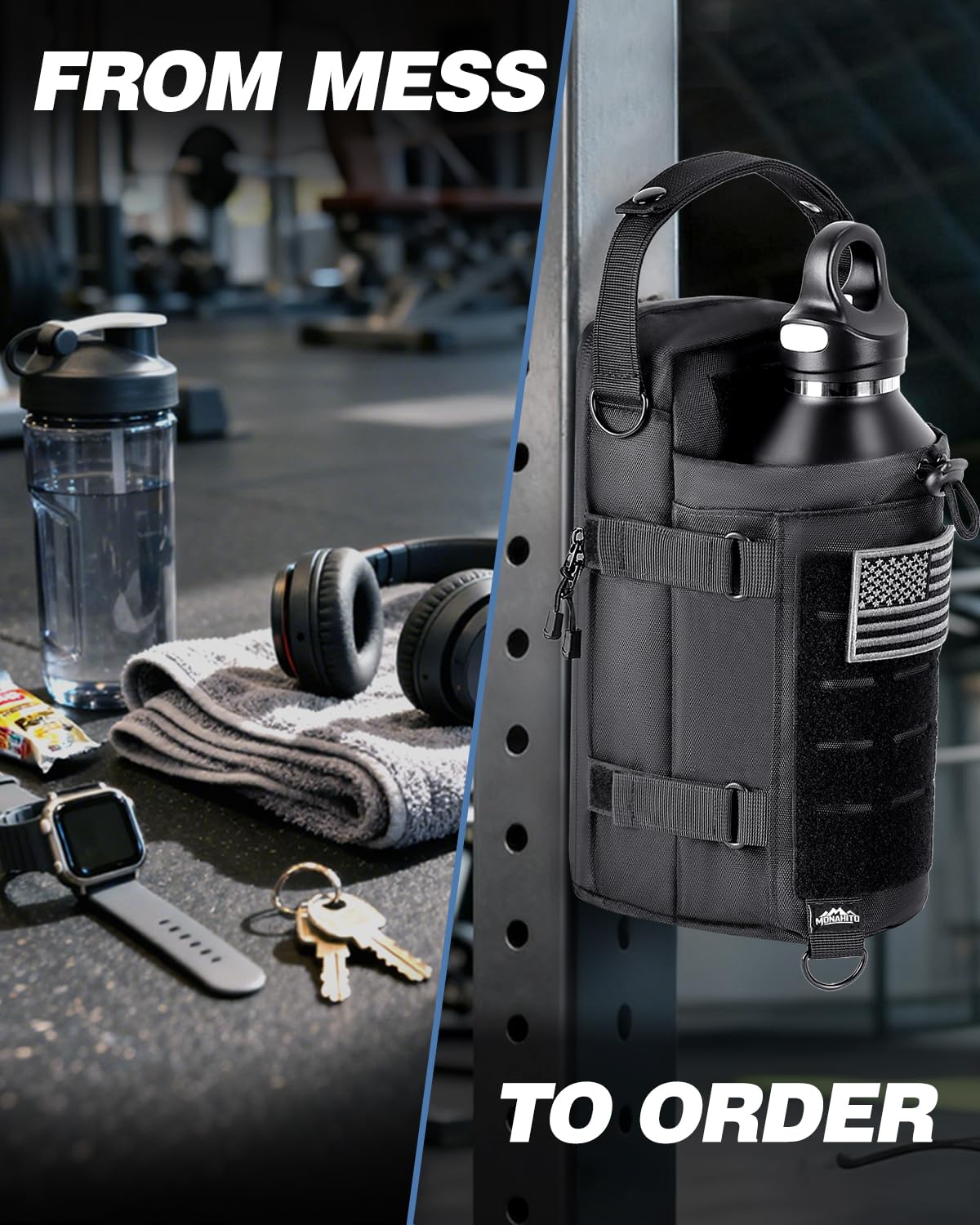 Magnetic Gym Bag for Men - Water Bottle Carrier Holder Bag with Shoulder Strap, 4 Built-in Magnets Gym Gifts for Men