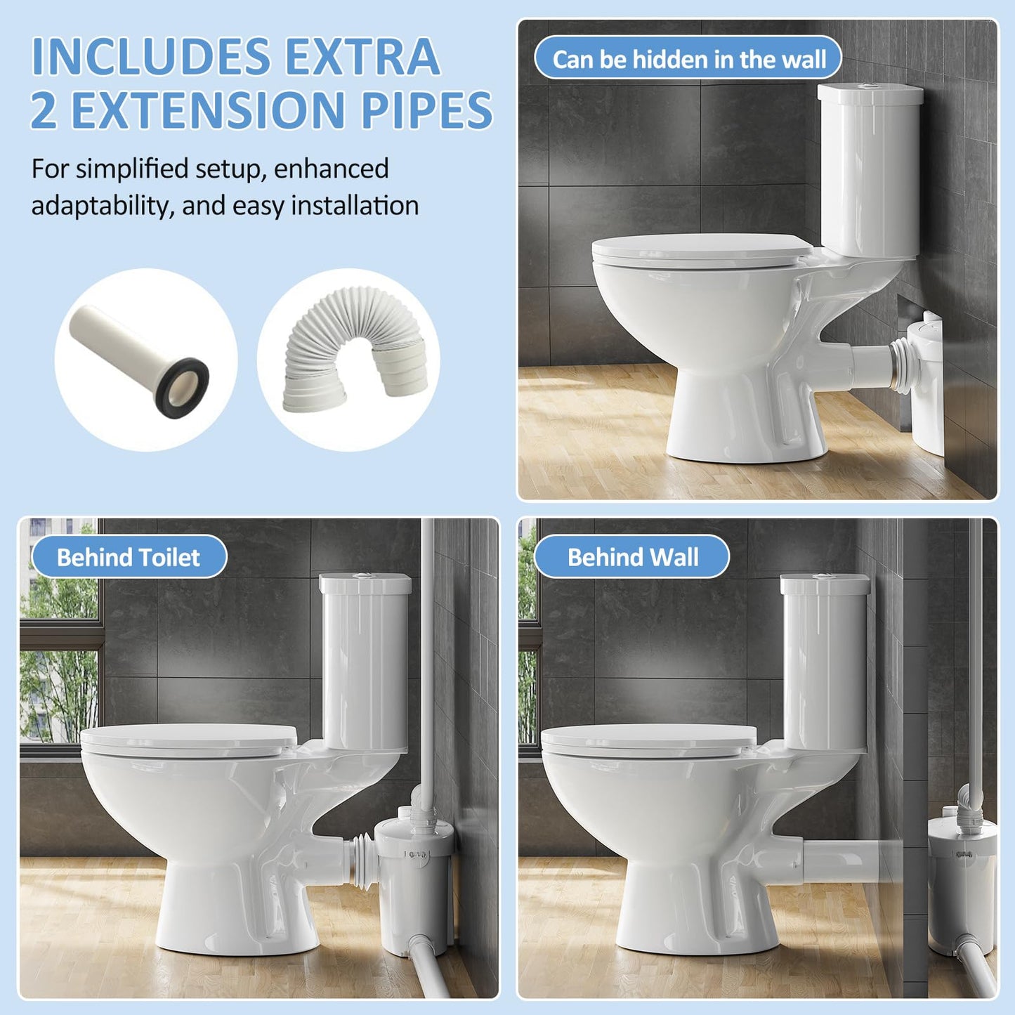 Simple Project 750W PRO Macerating Toilet System - High Powerful, Upflush Toilet for Basement with 4 Water Inlet & Attics, Dual Flush Toilets with Macerator Pump, Quiet Operation, Space Saving
