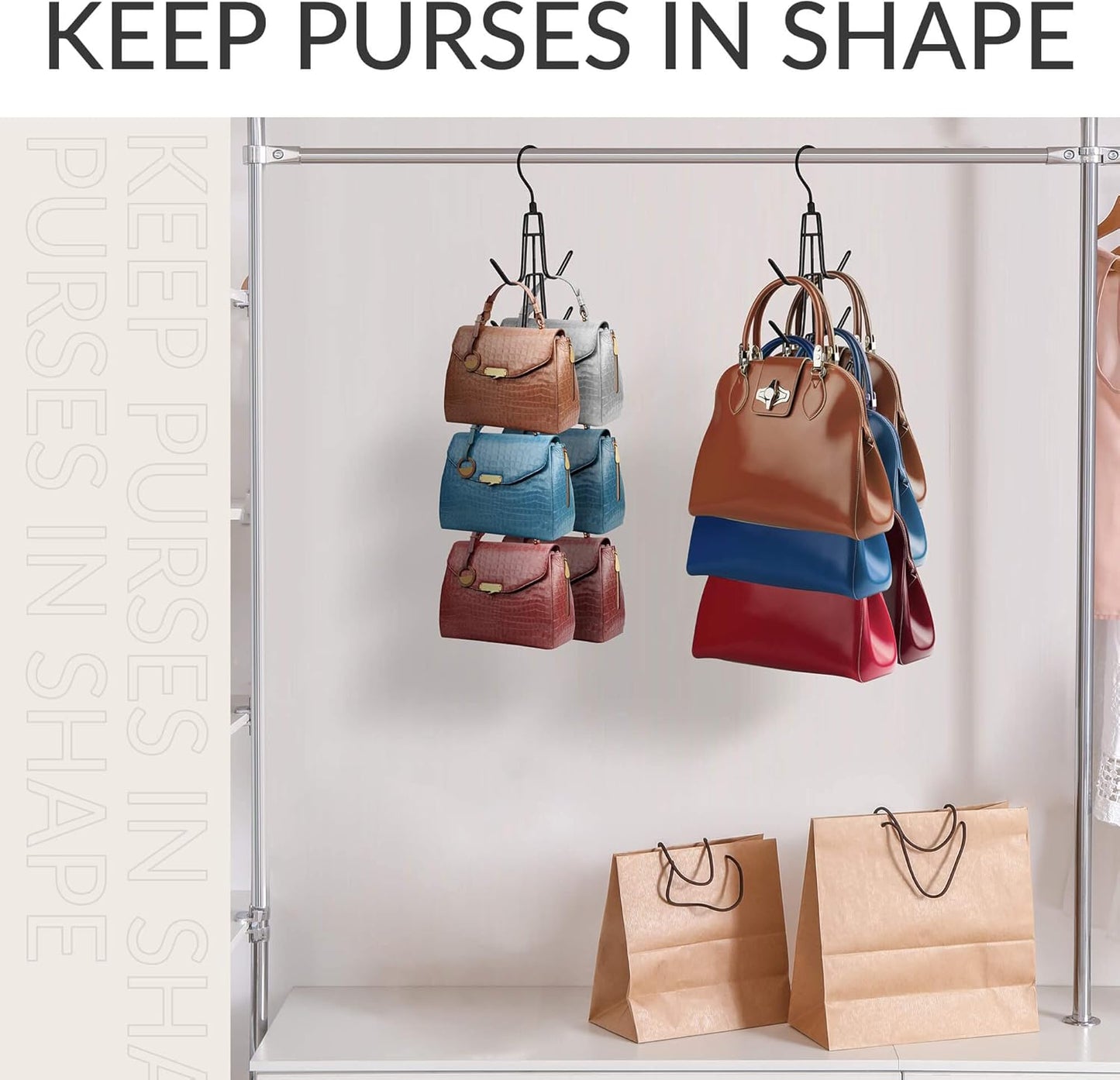 ZEDODIER Purse Organizer - Heavy-Duty Metal Hanging Hanger Holds Up to 12 Purses | Black, Space-Saving Design