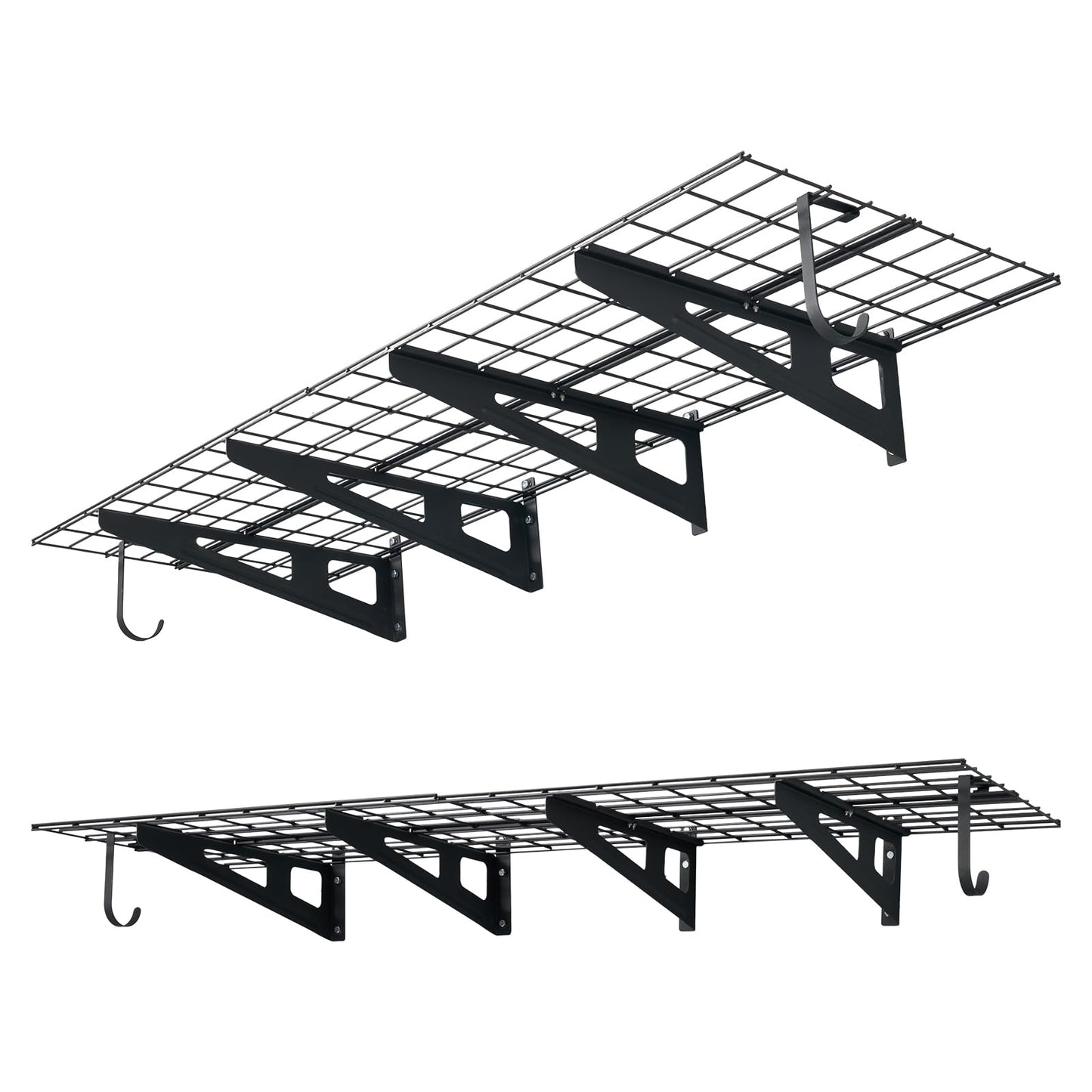 VEVOR 2-Pack Heavy Duty Garage Wall Shelving, 2 x 6 ft Steel Wall Mounted Shelving Unit with Hooks, 24 x 72 Inch Per Shelf Floating Storage Metal Rack, 1000 lbs Total Weight Capacity