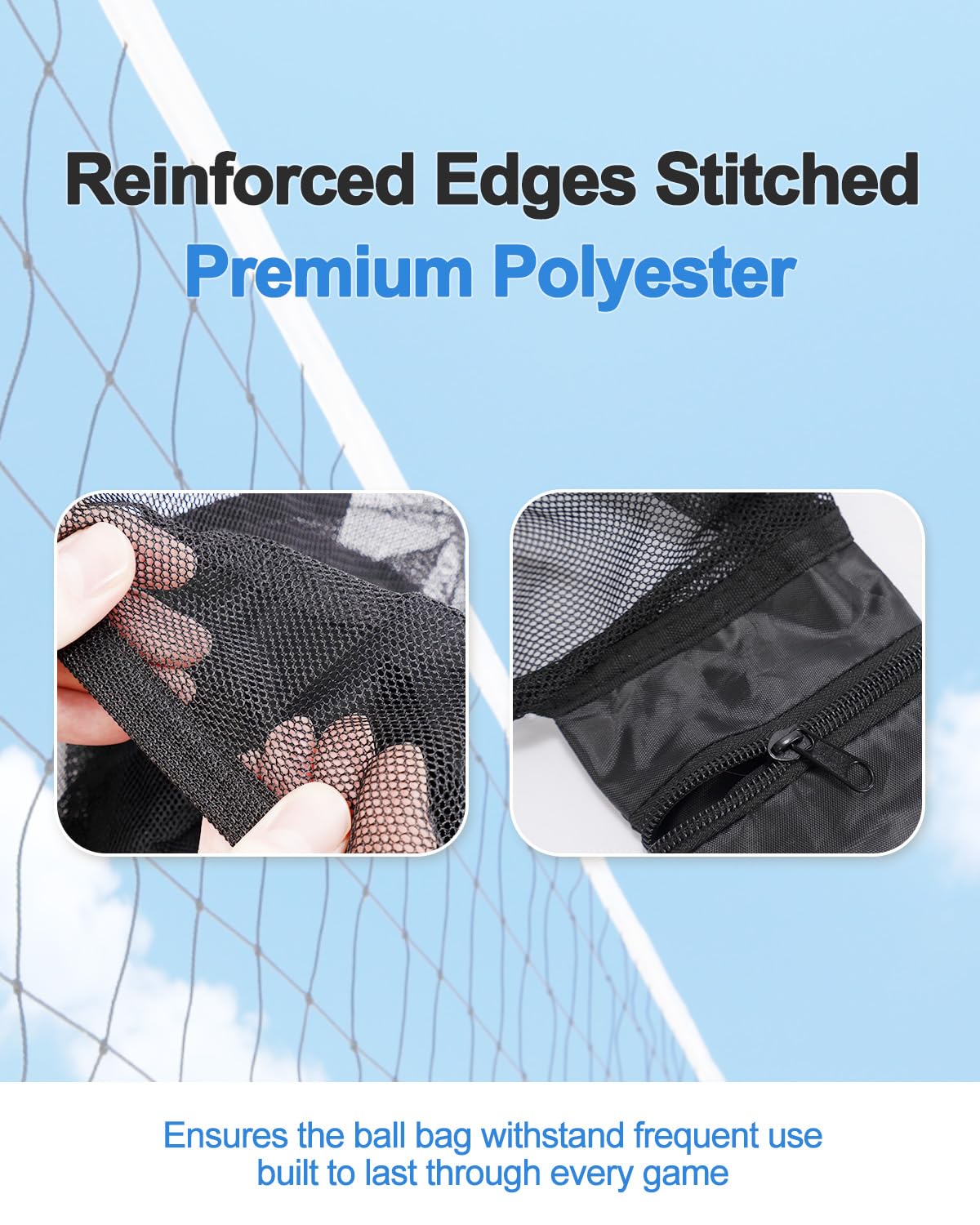 LHWINYI 2Pcs Single Mesh Ball Bag for Basketball Soccer & Volleyball, Lightweight Net Storage with Zipper Pocket for Sports, Portable Drawstring Bags with Hanging Clip for Men, Women & Athletes, Black