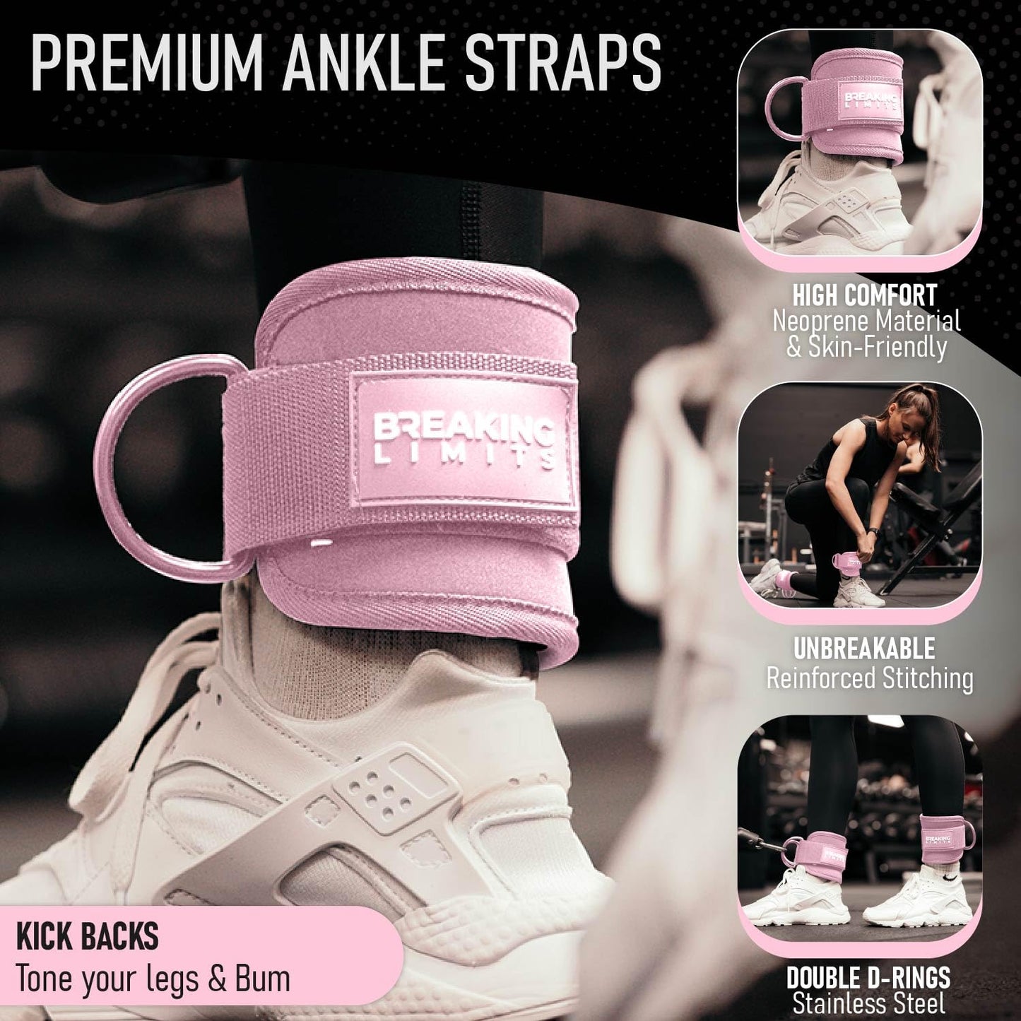 Pink Ankle Straps for Cable Machines Women - Cable Kick Back Ankle Cuffs for Cable Machine - Ankle Bands for Working Out - Tobilleras para Mujer Gym - Leg Cuffs for Gym Cable - Poleas para