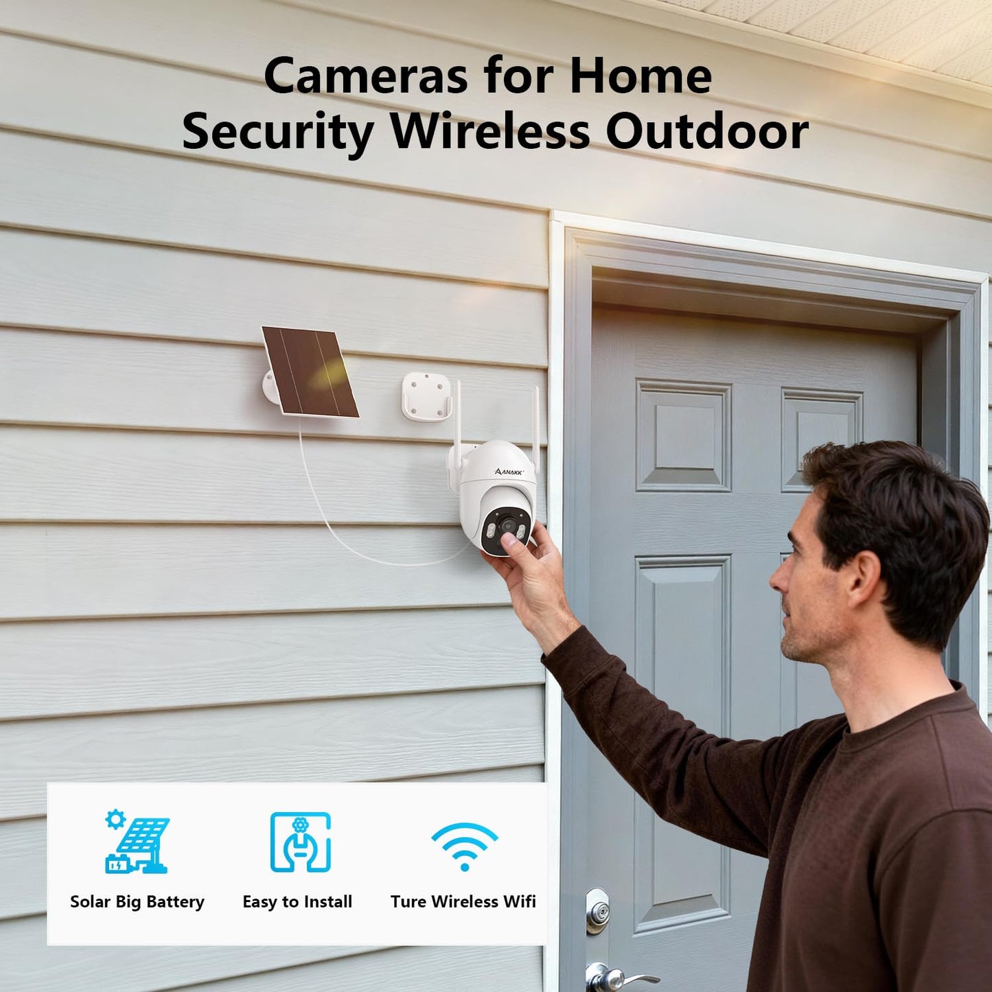 Anakk 4MP Solar Security Cameras Wireless Outdoor, 355° Pan Tilt Motion Detection,Color Night Vision, 5GHz/2.4GHz WiFi, IP65, 4-Cam Kit with 64GB Local Storage, No Monthly Fee Camera for Home Security