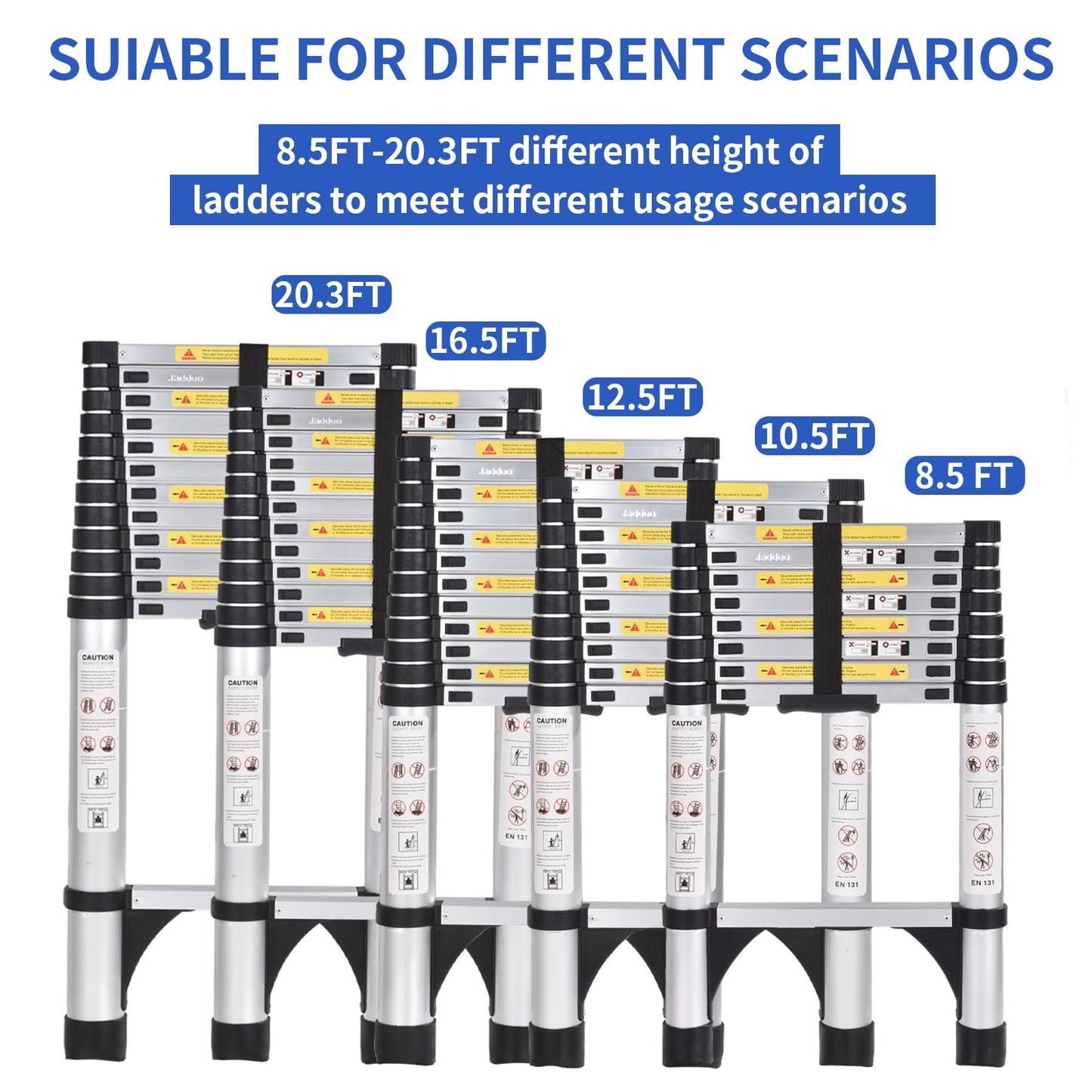 JADDUO 20.3FT Telescoping Ladder, Portable Extension Folding Ladder, Multi-Purpose Compact Ladder for Household or Outdoor Work, 330lbs Max Capacity