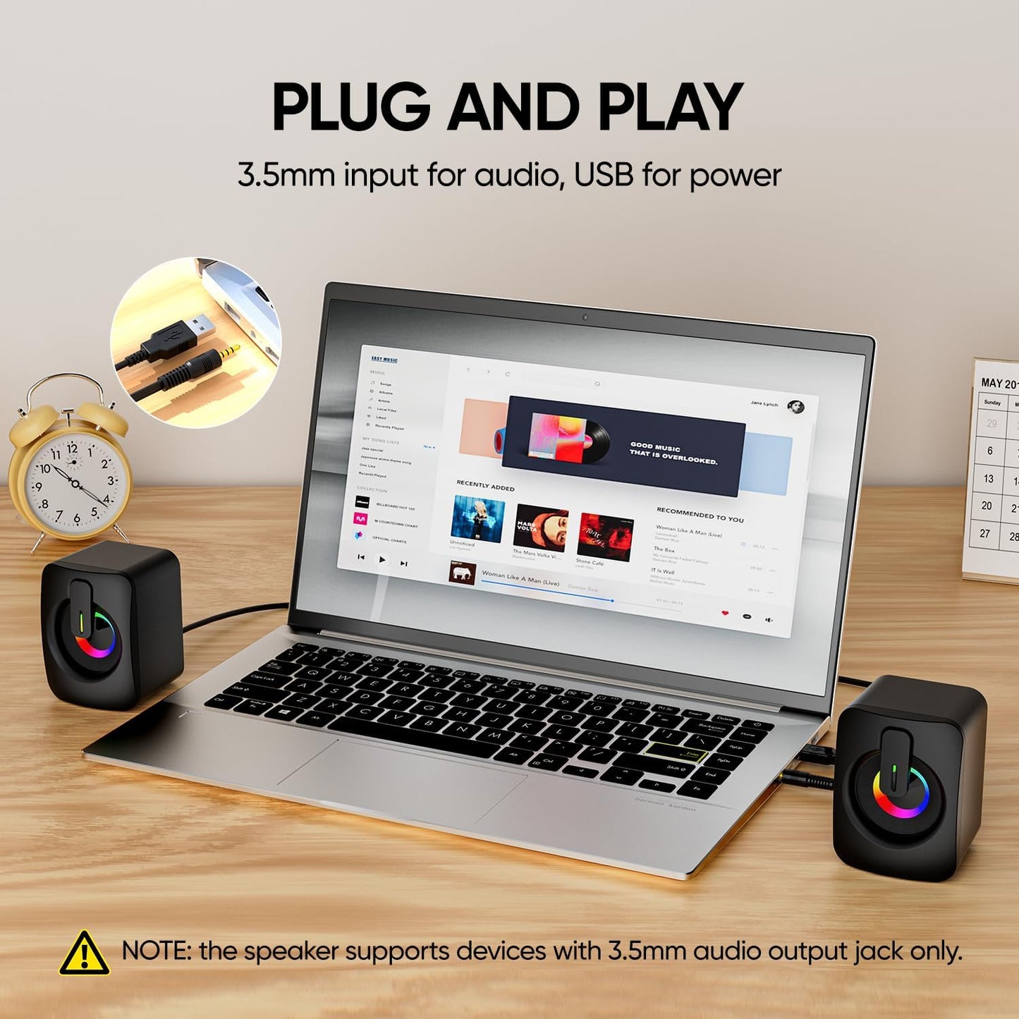 MELOGAGA 7-Color 3.5mm RGB Computer Speakers, USB-Powered PC Speakers with LED Backlight, Aux Compact Soundbar