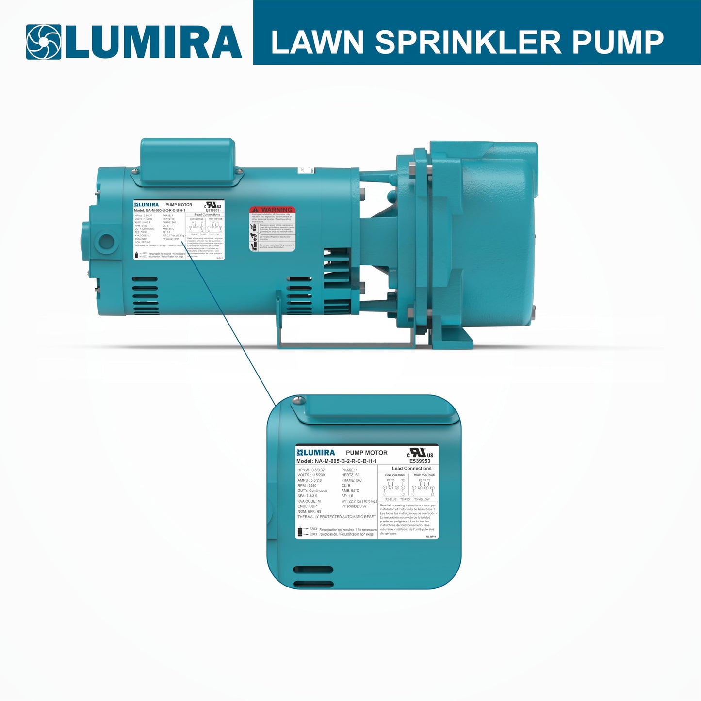 LUMIRA 1.5 HP, 72 GPM, Lawn/Irrigation/Garden Sprinkler Pump, Cast Iron, 115/230V Single Phase