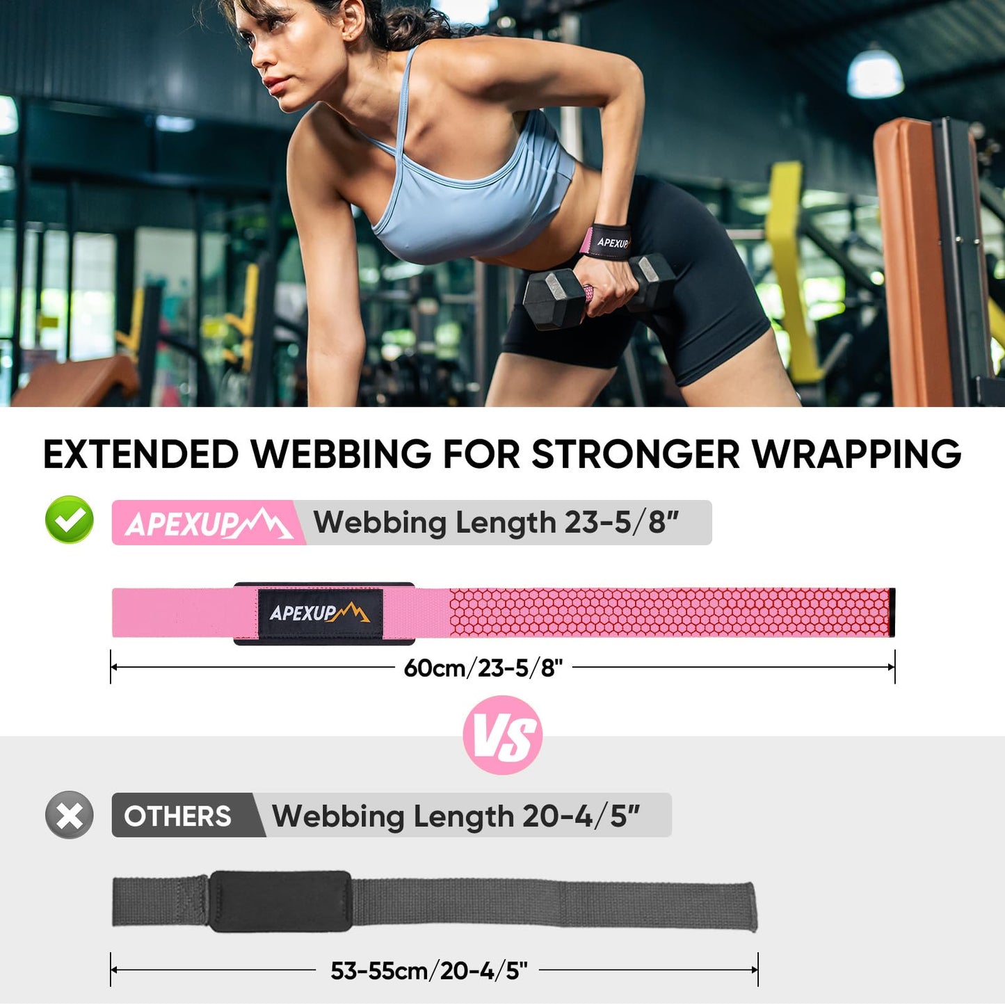 APEXUP Weight Lifting Straps for Weightlifting, Lifting Wrist Straps Gym, Deadlift Strap, Anti Slip Silicone Weightlifting Strap Men Women Powerlifting, Strength Training (Pink, 1 Pair)