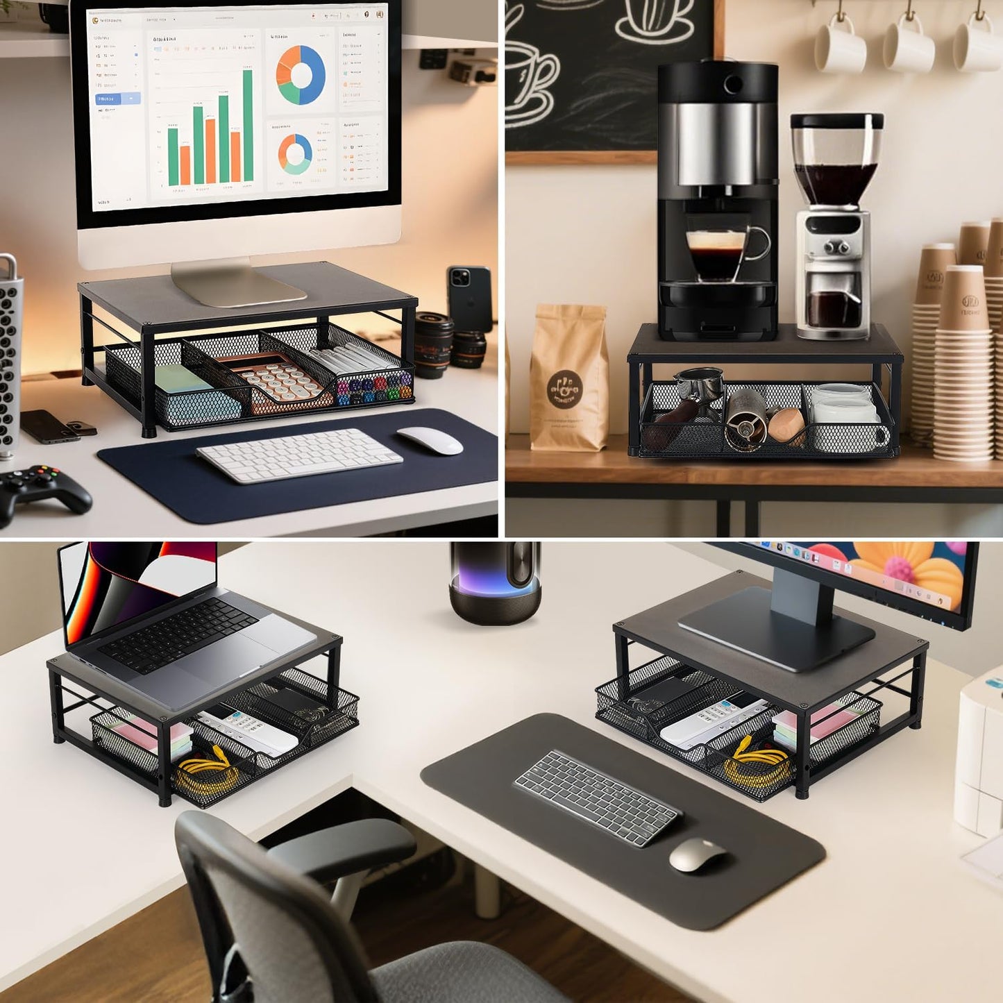 Small Laptop Stand for Desk, Monitor Stand Riser, Desk Organizer for Office Organization, Office Desk Accessories