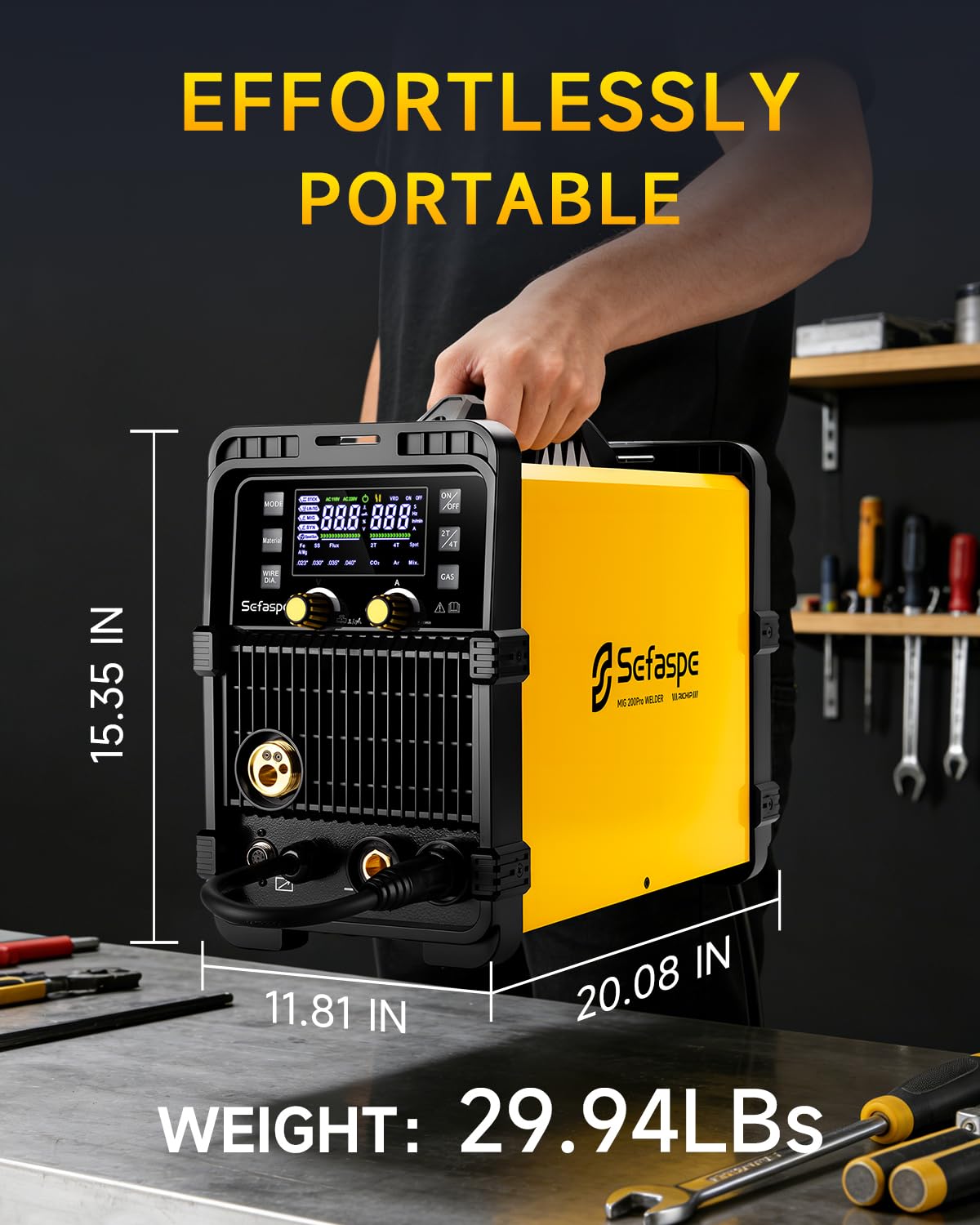Sefaspe 200Amp MIG Welder, 2026 Newest [Large LED Display] 110/220V Welding Machine, 7 in 1 STICK/Lift-TIG/MIG/SYN/SpoolGun/Flux/Spot, Ideal for DIY and Metal Workshop