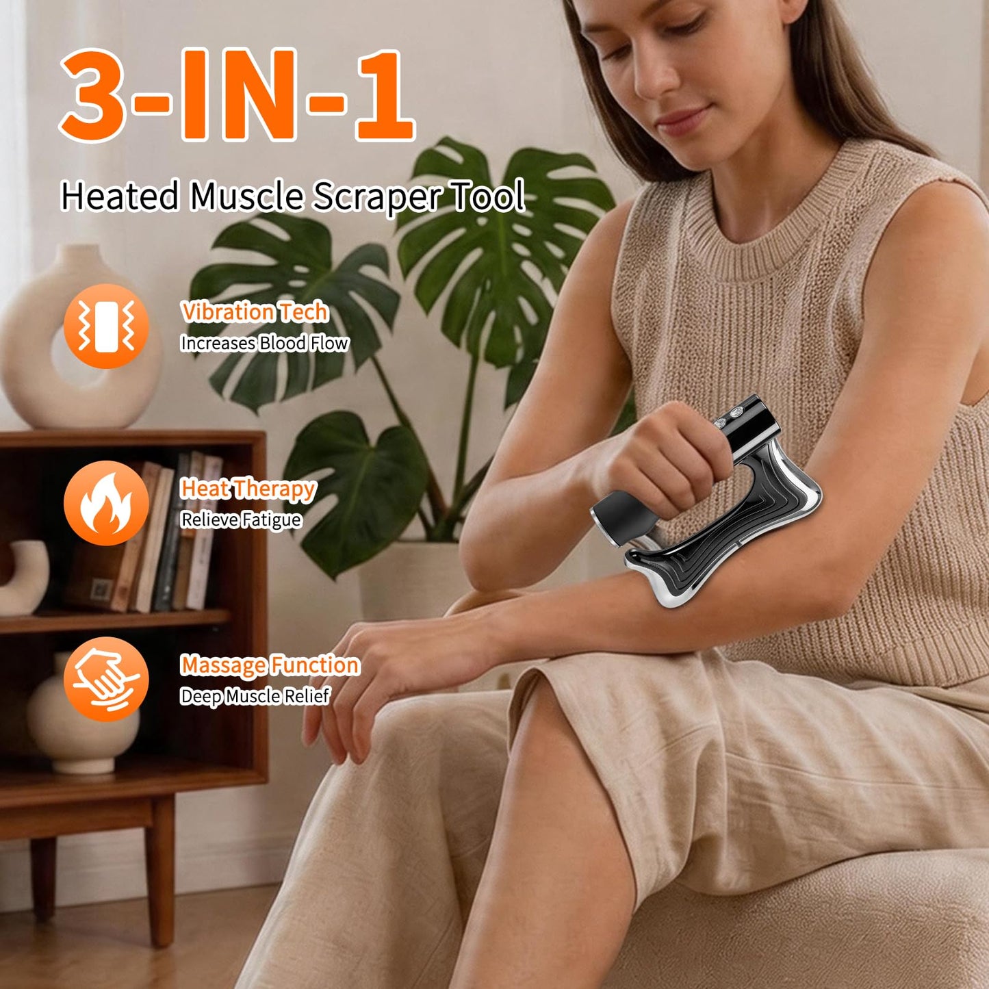 baoinse Electric Muscle Scraper, Muscle Scraper Tool with Heating and Vibration, 3 Adjustable Intensity Modes, Electric Massager for Muscles for Full Body Muscle Relaxation, Recovery and Pain Relief