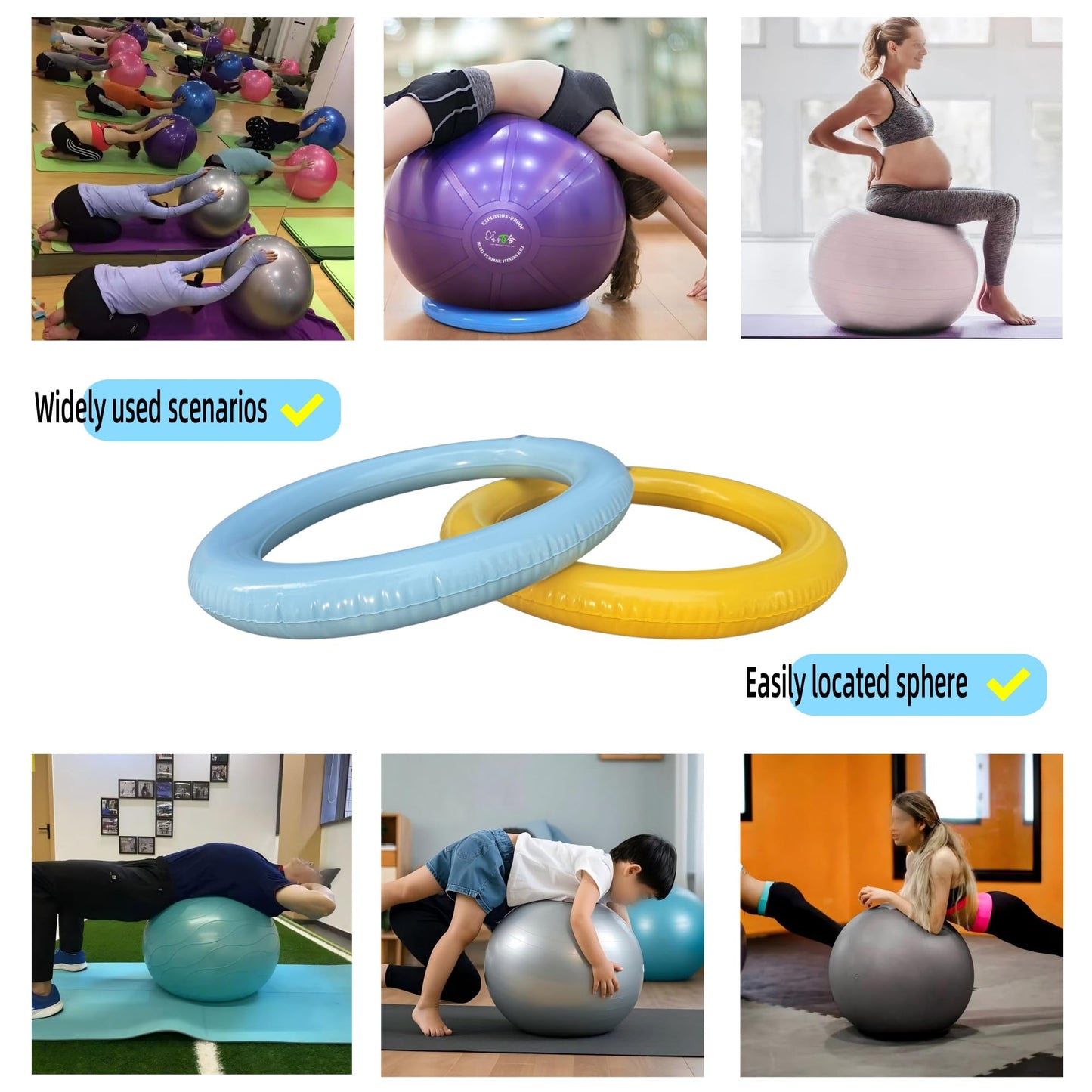 Yoga Ball - Base, Non slip Stability, PVC, Suitable for Home Gyms, Offices, Improving Back Pain, Providing Balance, (Yellow, 1PCS, One Size)