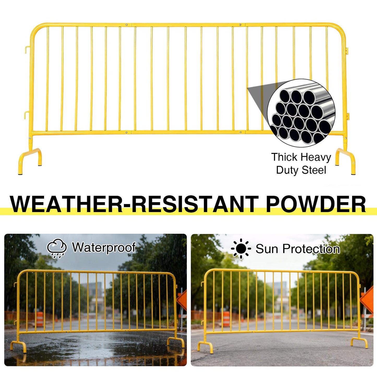 7.5FT Heavy Duty Galvanized Steel Interlinked Safety Barricade – Removable Feet, Portable, Weather Resistant Barrier for Crowd Control, Events, Construction, Facility Security