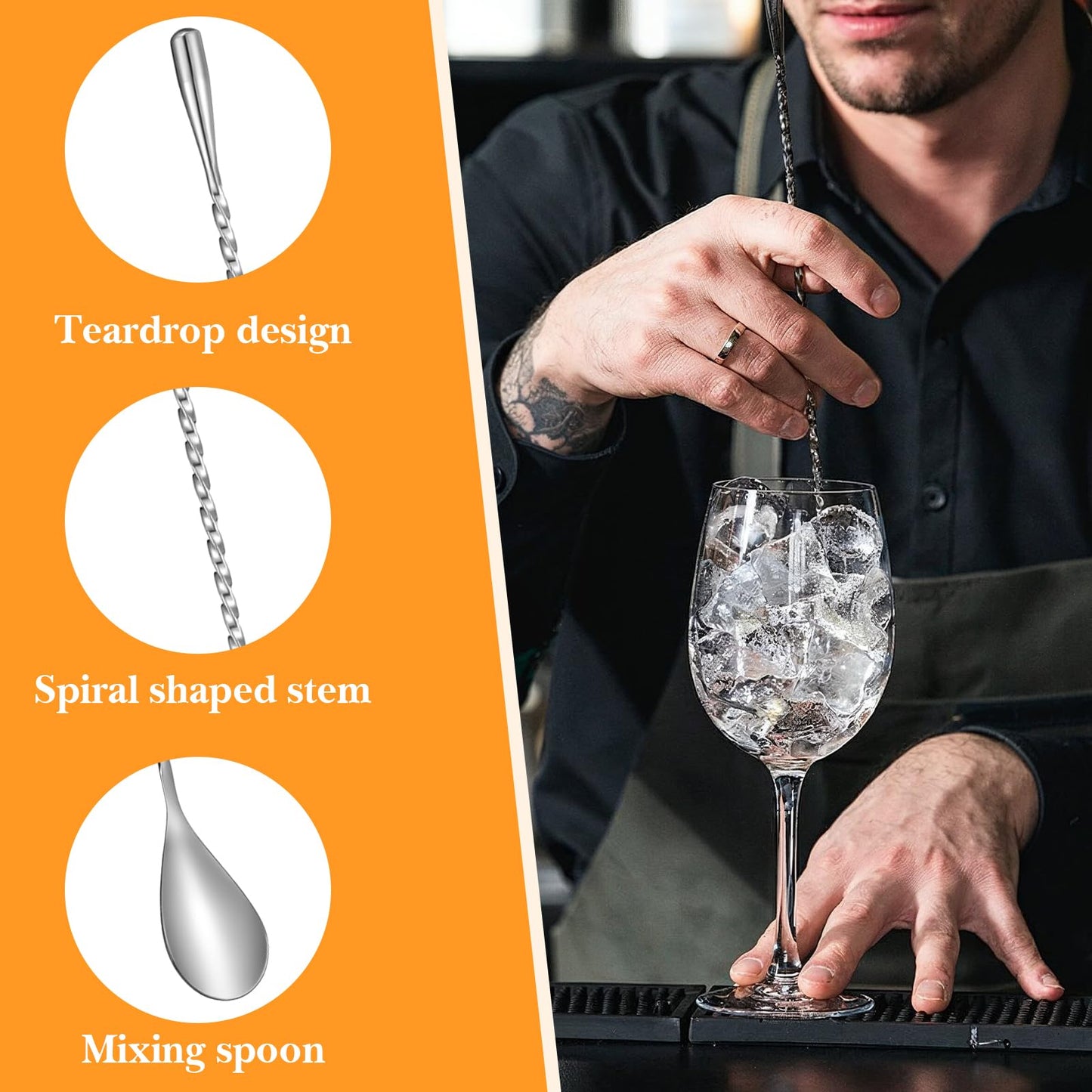 18 Pcs 12 Inch Bar Spoon Cocktail Spoon Stainless Steel Mixing Spoons Spiral Pattern with Polished Surface Stirring Spoons for Cocktail Coffee Drinks, Home Bar Party (Silver)