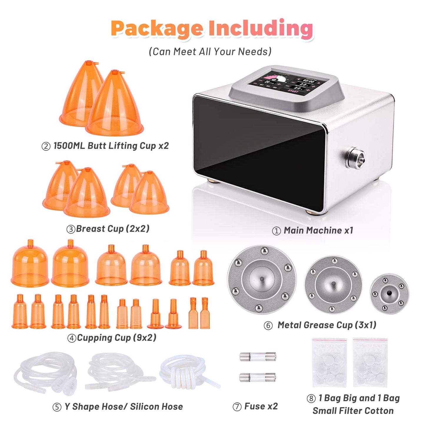 Meifuly Vacuum Therapy Machine, Electric Cupping Sets with 24 Cups(Include 1500, 1800, 2100ML Large Cups) and 3 Gua Sha Head for Salon SPA, Body, Back, Facial Cupping Massager