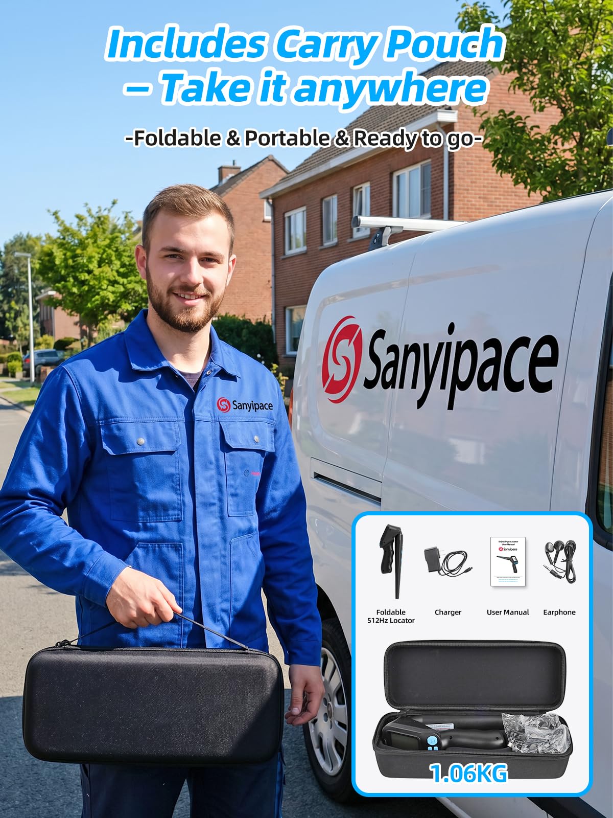 Sanyipace Locator 512Hz, Underground Pipe Locator, Underground Cable Location Device, Sewer Camera Accessories, 3000mAh Battery Powered, Rechargeable Receiver Locating Wand - Blue & Black