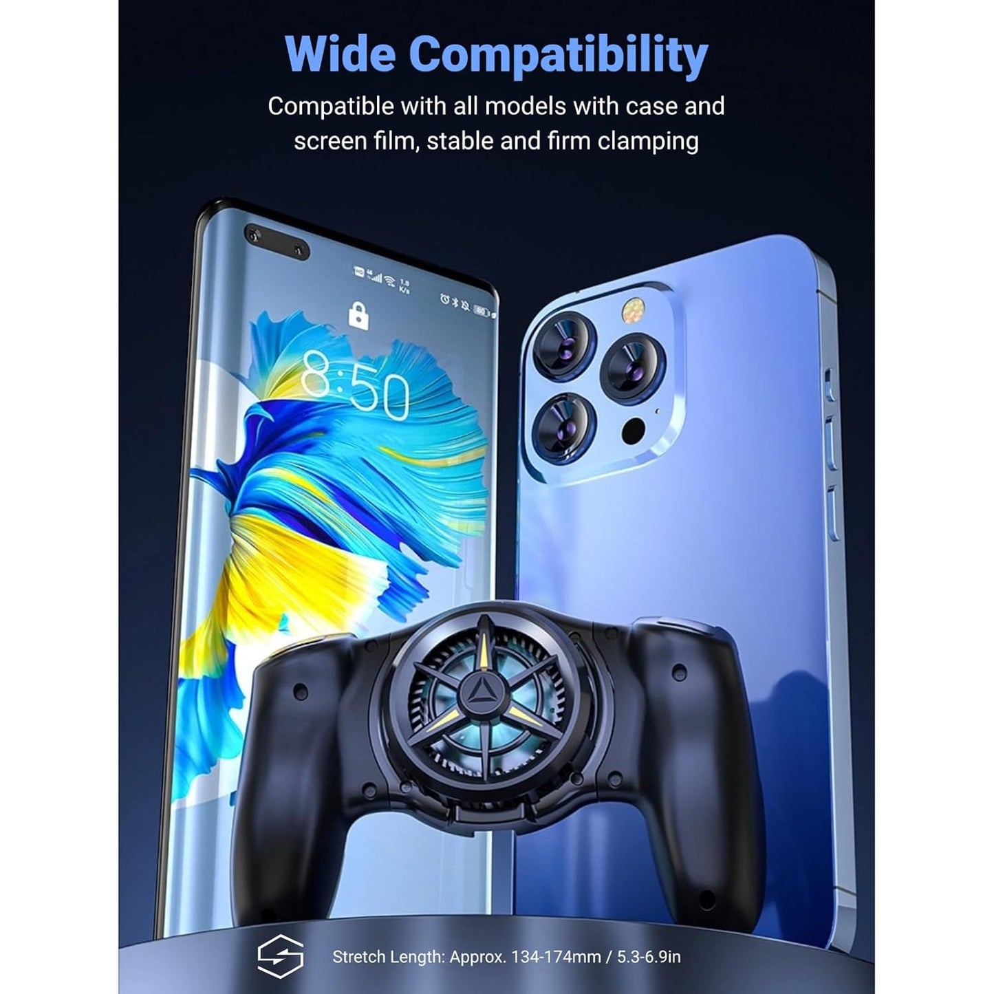 ciciglow Phone Game Grip, Semiconductor, Adjustable Mobile Controller Handle Holder with Colorful Light Effect, Fan