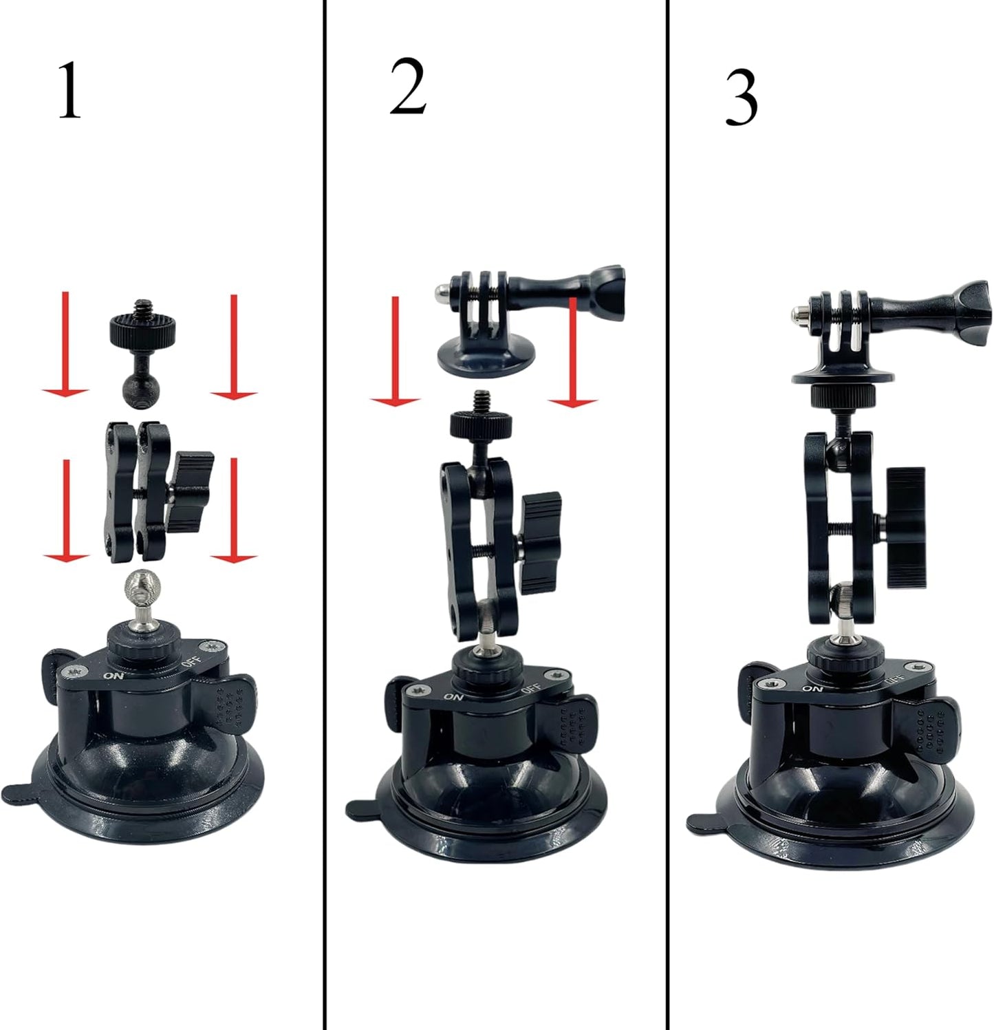 LSYRIA 1/4" 360 Insta360 X3, Double Layer Suction Cup Mount with Double Ball Head Magic Arm, Screw Rotating Camera