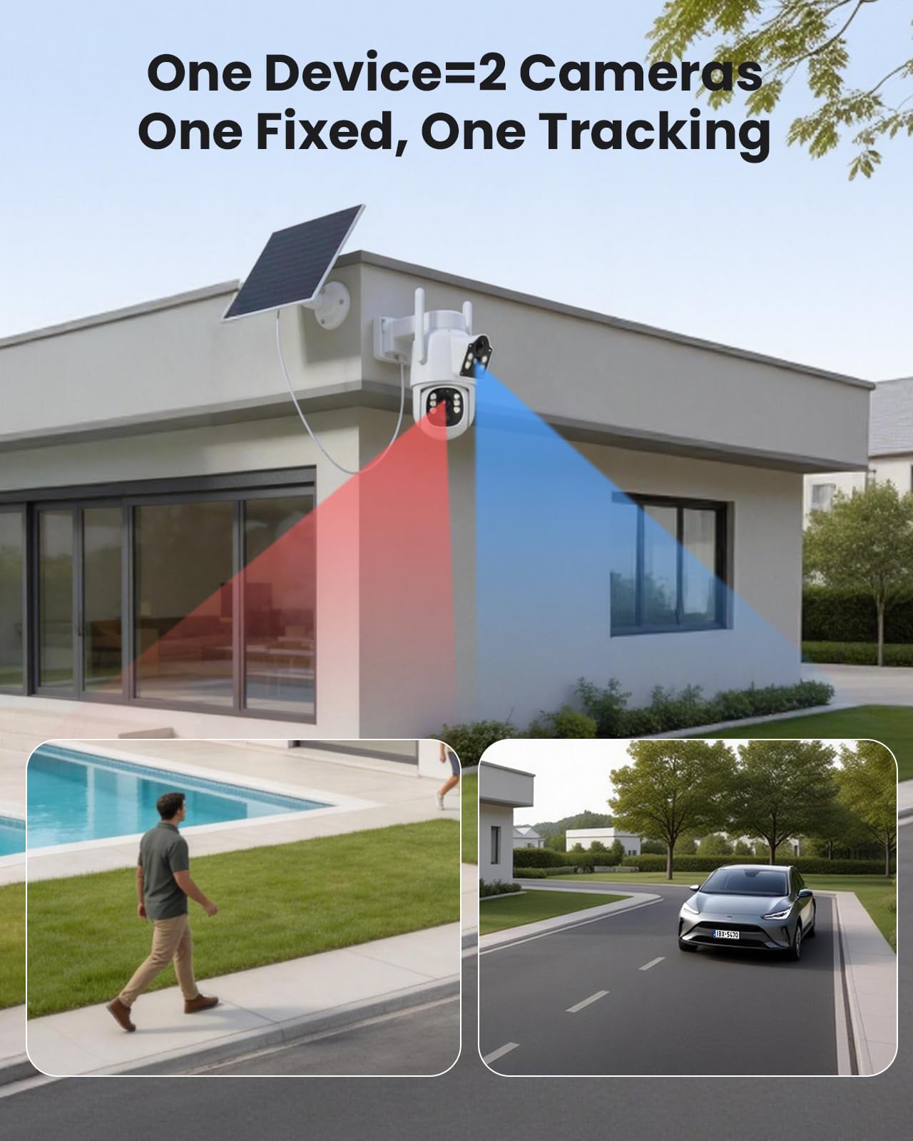 Hiseeu Solar Security Cameras Wireless Outdoor, Auto Tracking Dual-Lens Wireless Cameras for Home Security with 10" Touchscreen, 2.4 & 5GHz WiFi Pro 4 Cam-Kit, 2 Way Audio, 500GB HDD, 0 Monthly Fee