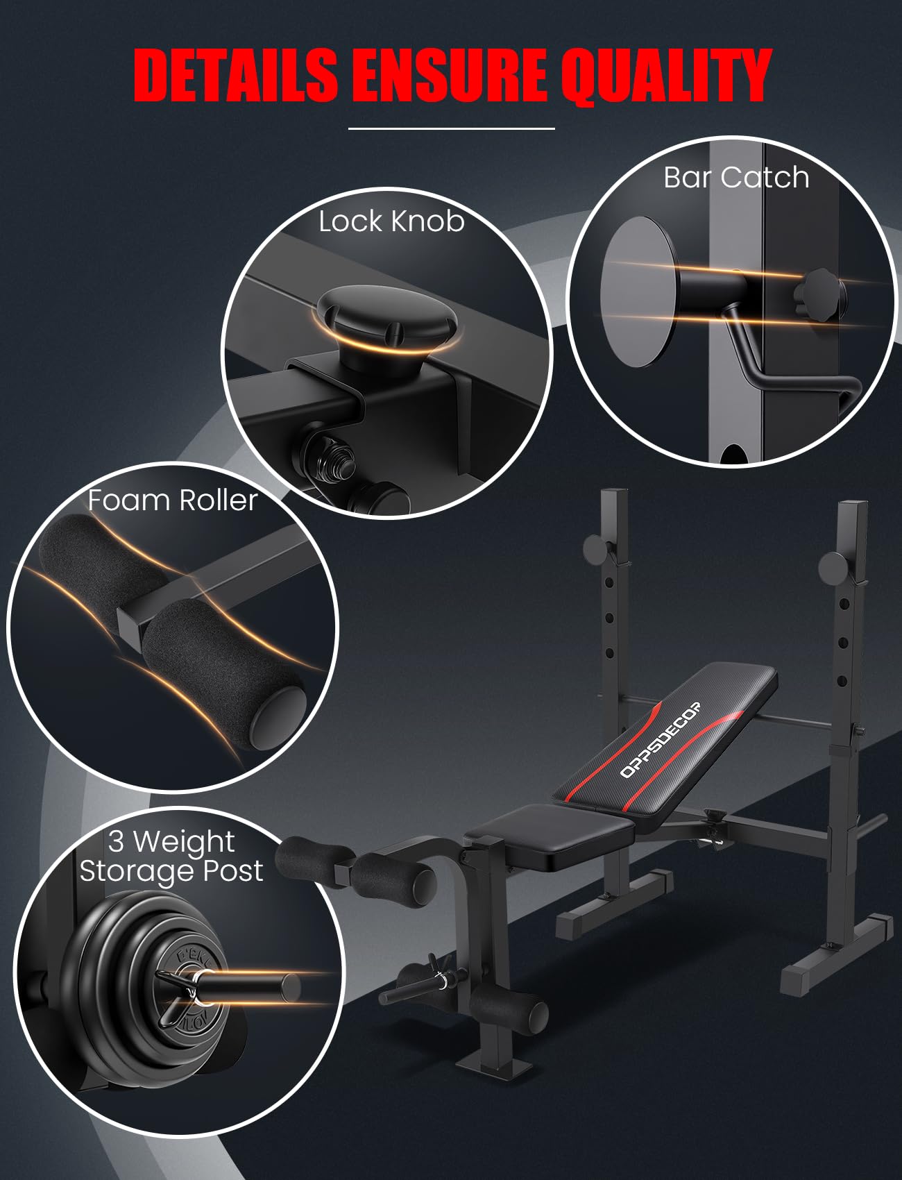 OPPSDECOR Adjustable Weight Bench Set with Squat Rack, 3 Sec Folding Workout Bench for Full Body Exercise, 600LBS All-in-One Bench Press with Leg Curl & Leg Extension, Incline Decline Flat Home Gym Bench