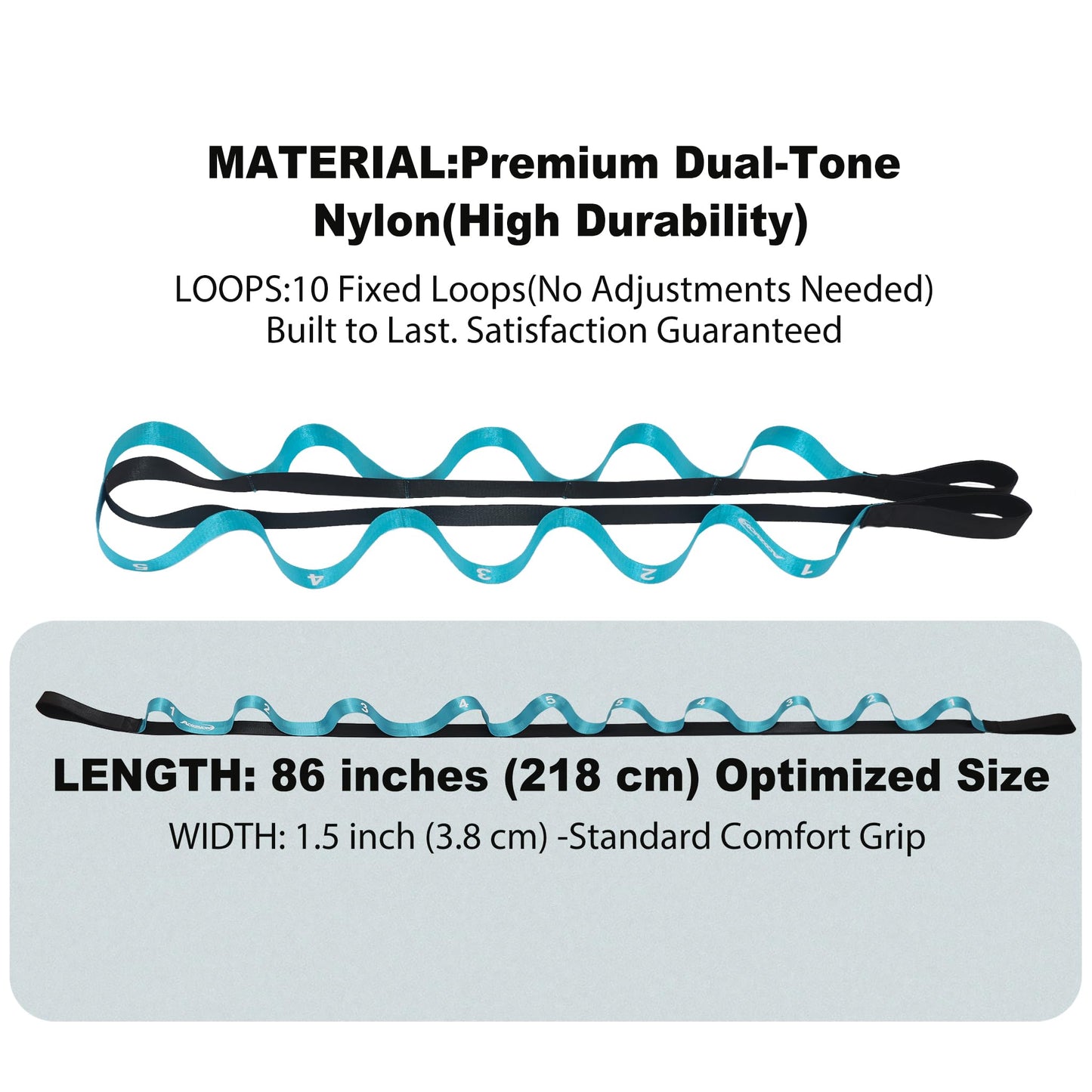 Acozycoo Stretching Strap with Loops for Physical Therapy,Yoga Strap for Stretching,Home Workout,Pilate & Flexibility Training,Non-Elastic Exercise Stretch Band for Hamstring,Leg Stretcher Belt,Flexibility Fascia (Blue)