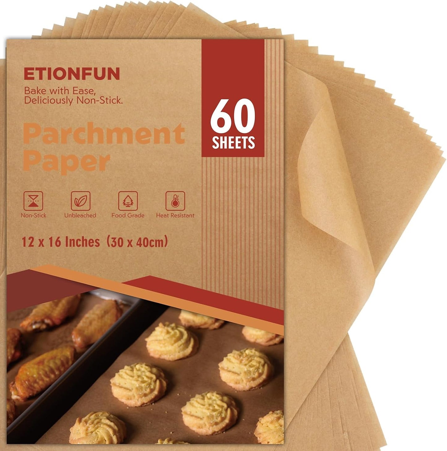Unbleached Parchment Paper Sheets - 60 Pcs Precut Baking Paper for Air Fryer & Grilling | 12x16 Inches
