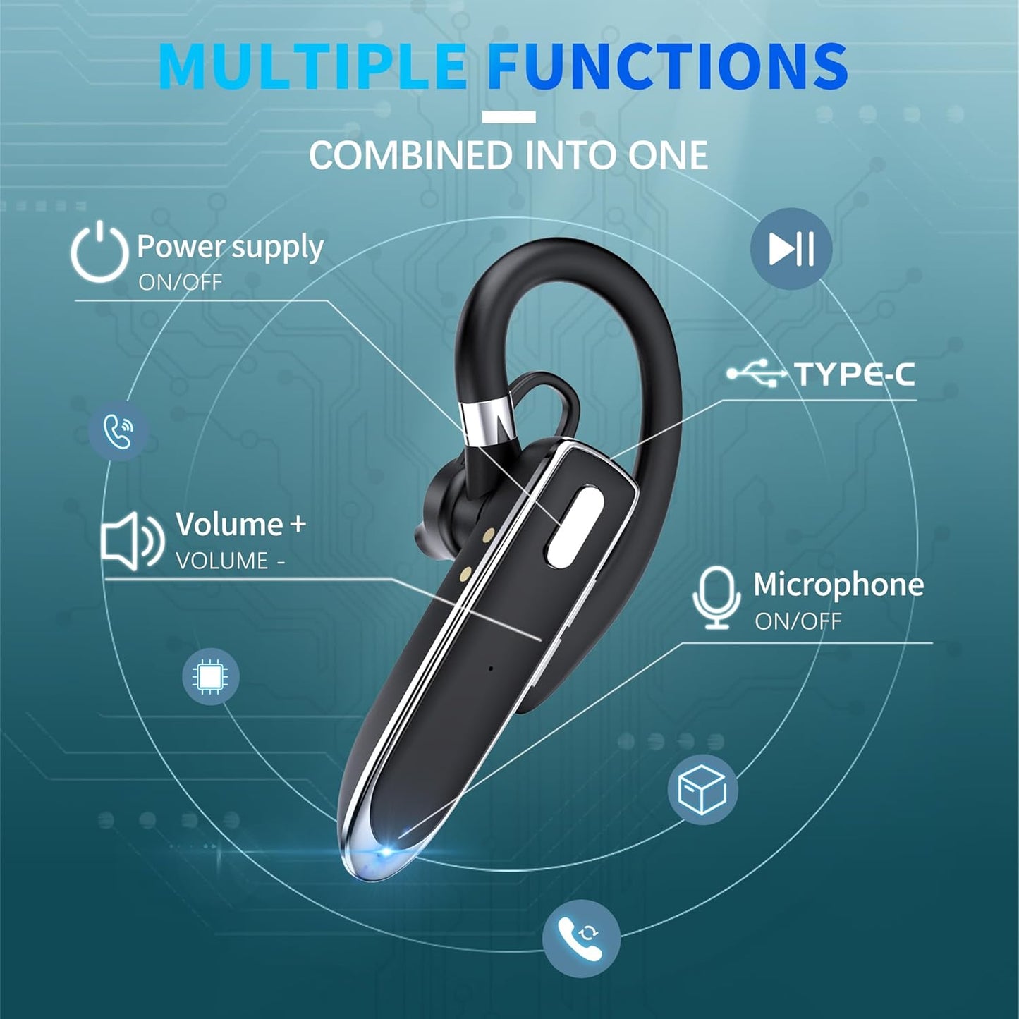 MOZC 6.1,Bluetooth Headset 100H Time,800mAh Headset Headset Bluetooth Earpiece Single Ear Business Earbuds