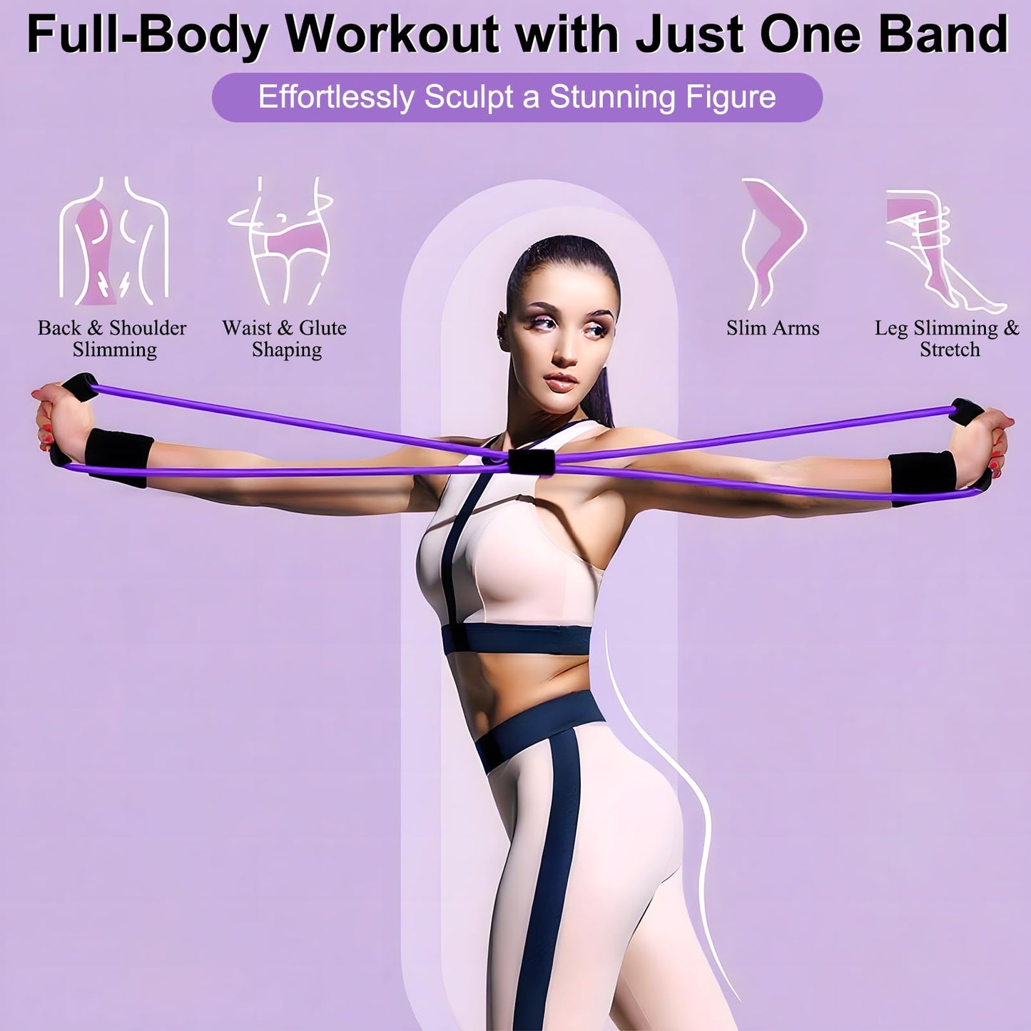 Figure 8 Fitness Resistance Bands with Handles, Exercise Elastic Bands for Women Arm Shoulder Back Leg Chest Stretch, Workout Equipment for Yoga, Pilates, Physical, Therapy, Home Gym Fitness, 3 Pack