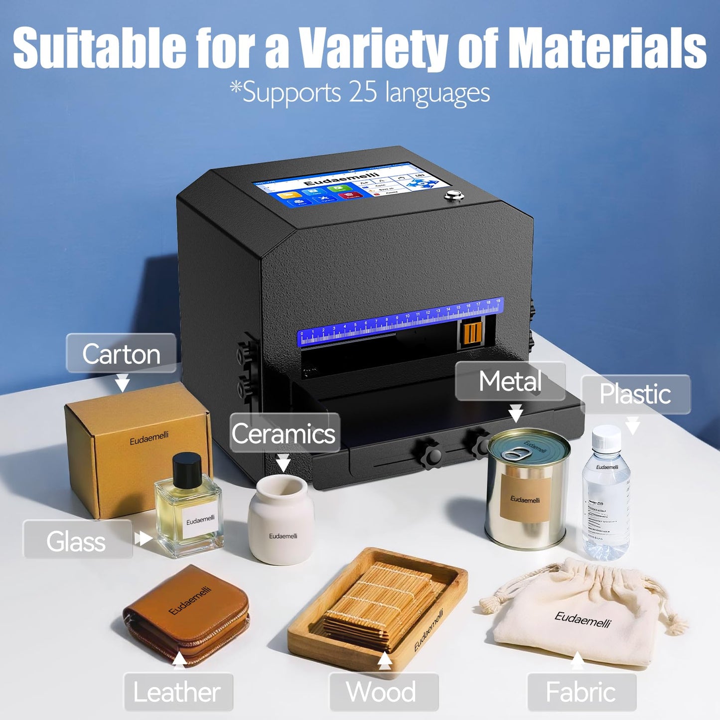 P6 Inkjet Coding Machine with 7" Touch Screen,0.08-0.5" Batch Code Printer with 42ml Black Ink Cartridge for Expiry Dates,Logo,Barcode,QR Code,Batch Lot Number,Label, Date Printer for Various Material