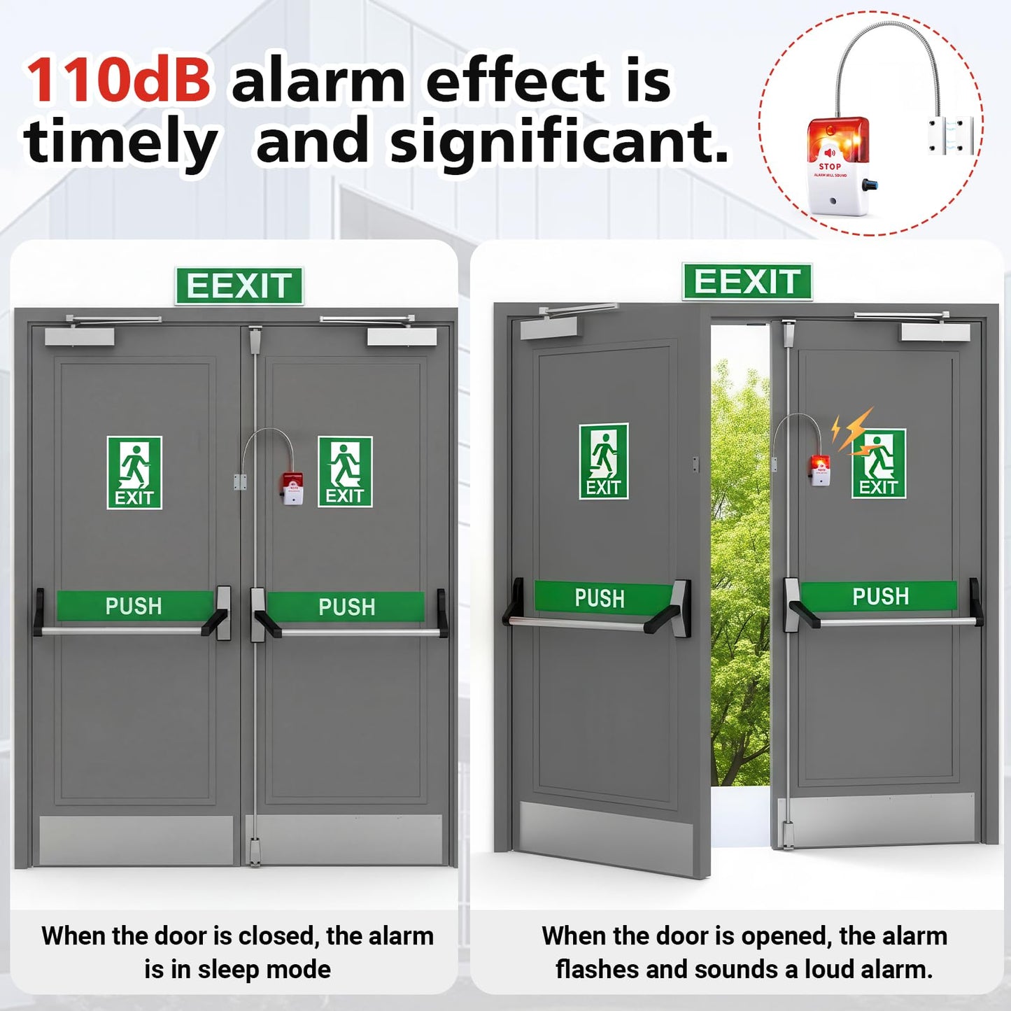 Konohan 2 Pcs Exit Stopper Door Alarm with 110db Siren Emergency Door Alarms When Opened, Easy Installation Battery Powered Magnetic Sensor for Unauthorized Entry Prevent Commercial Warehouse Retail