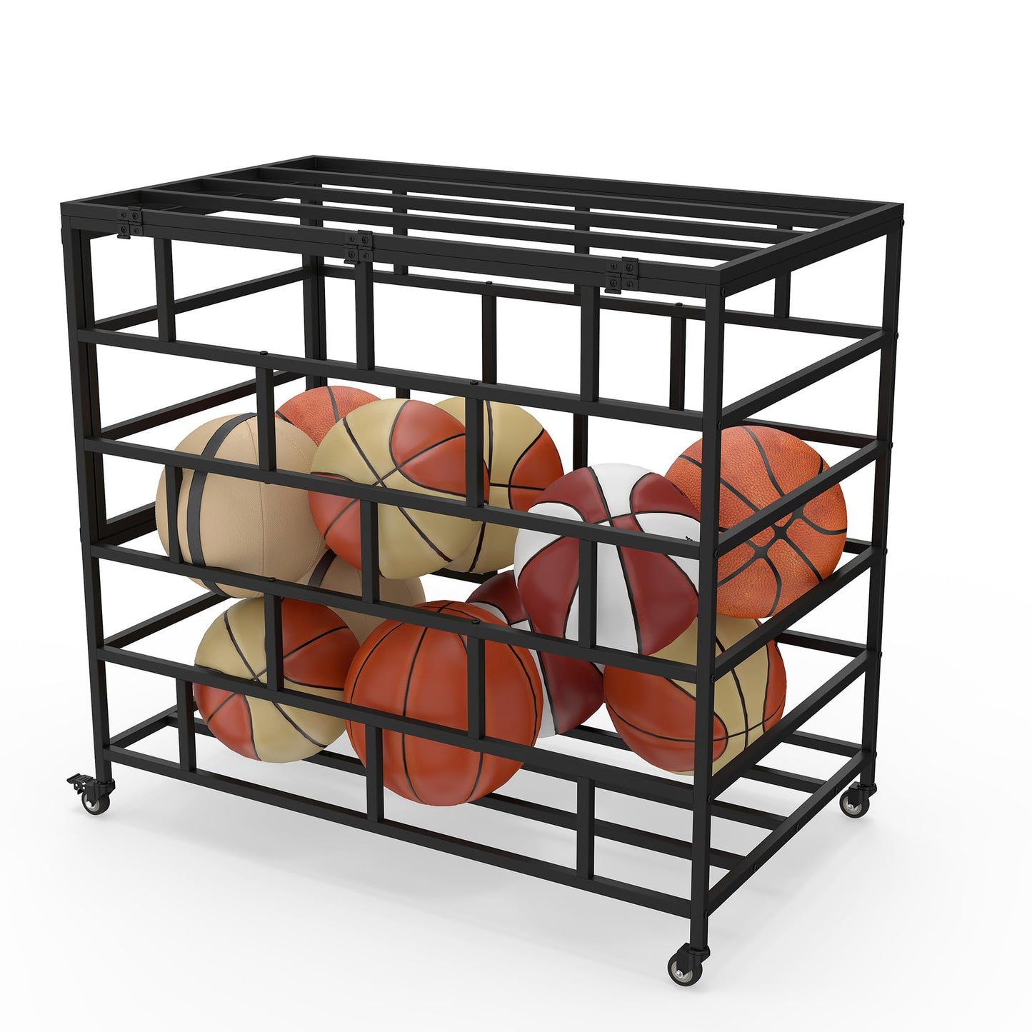 veonly Ball Storage Cart, Lockable Rolling Basketball Storage Bin & Organizer with Wheels, Secure Sports Exercise Ball Cart Holder for Gym, School, Club, Indoor Outdoor Use
