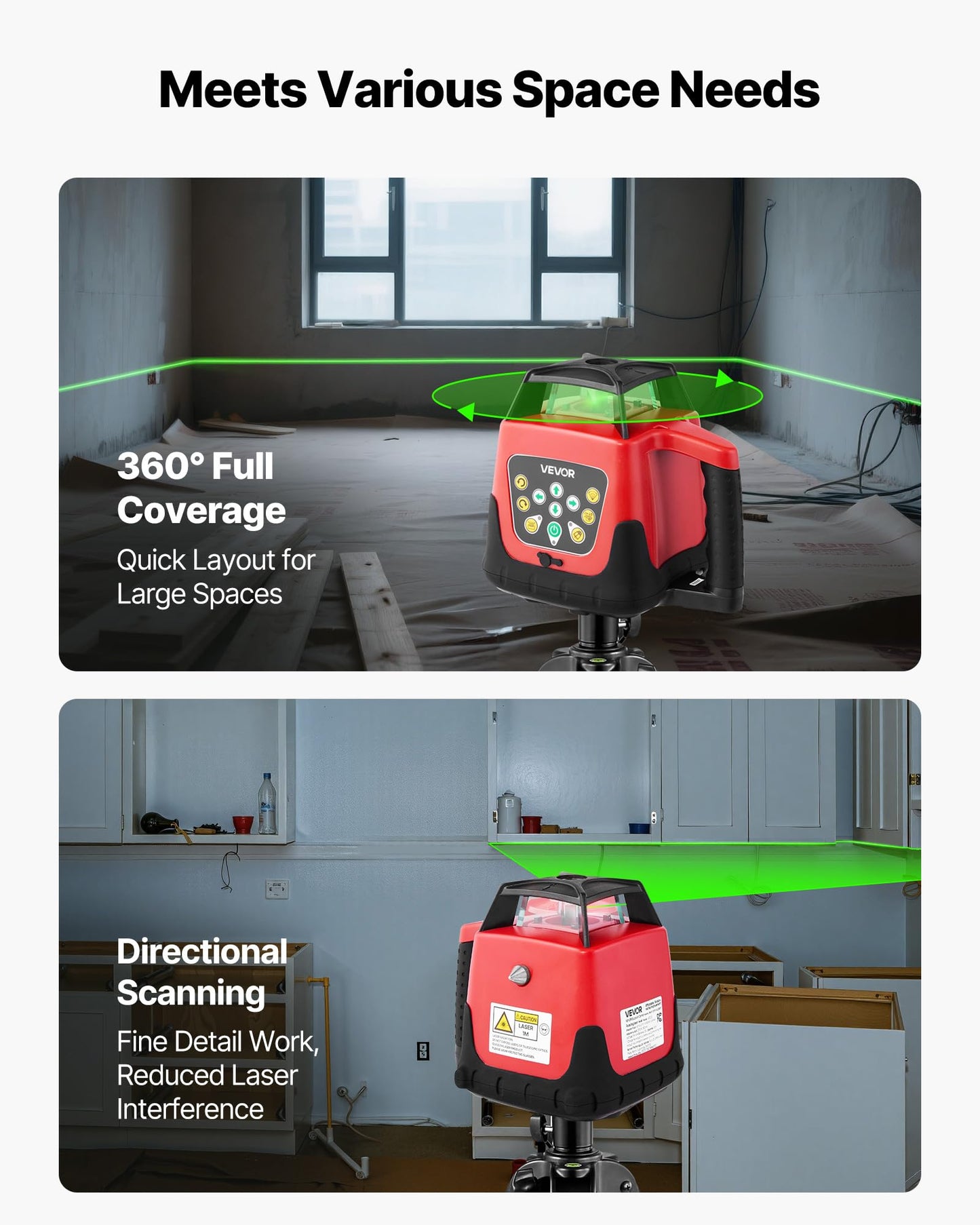 VEVOR Rotary Laser Level Kit, 2000ft 360-Degree Self Leveling Green Horizontal Laser Transit,with Tripod,Receiver,Remote Control, Scale, Toolcase, IP66 Rating Waterproof, 0.80in/100ft for Construction
