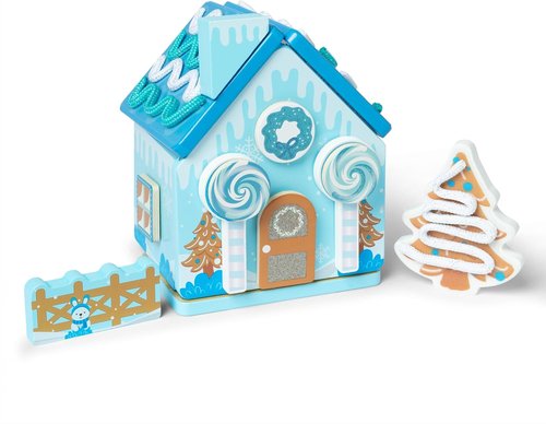 Melissa & Doug Wooden Gingerbread House Play Set - Winter Frost Design for Kids 3+