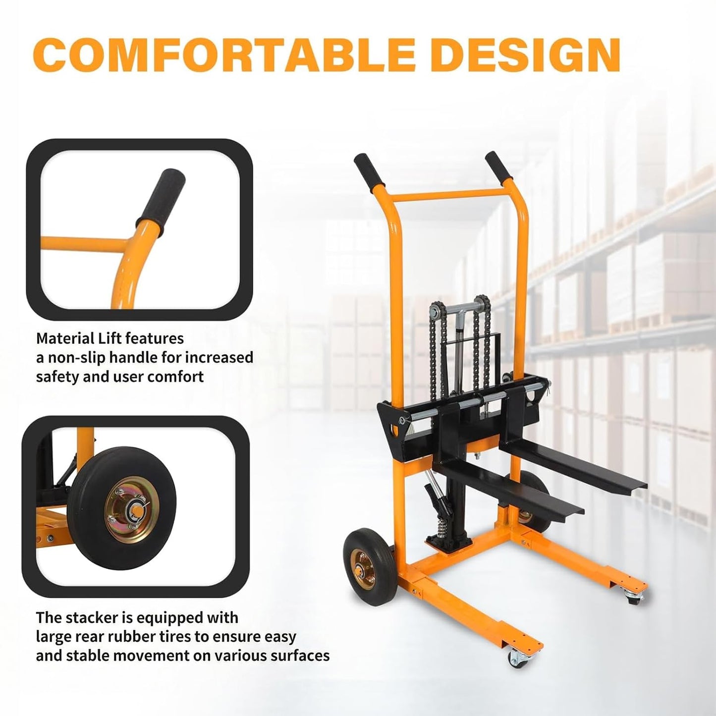 APOLLOLIFT Material Lift, 440 lbs Capacity 35.8" Lifting Height, Manual Hydraulic Stacker Pallet Jack Truck Dolly with Swivel Casters and Lift Plate (Yellow)