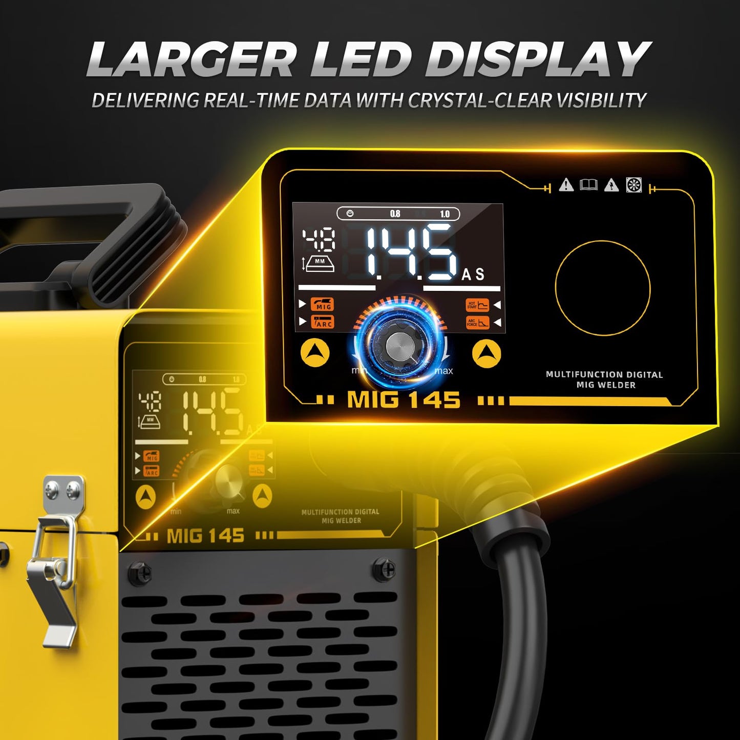 145 MIG Welder with LED Display IGBT Inverter Welder 110V Flux Core MIG/Lift Tig/Stick Welding Machine 2T 4T Three in One Professional MIG Welder for Home and Industrial Use