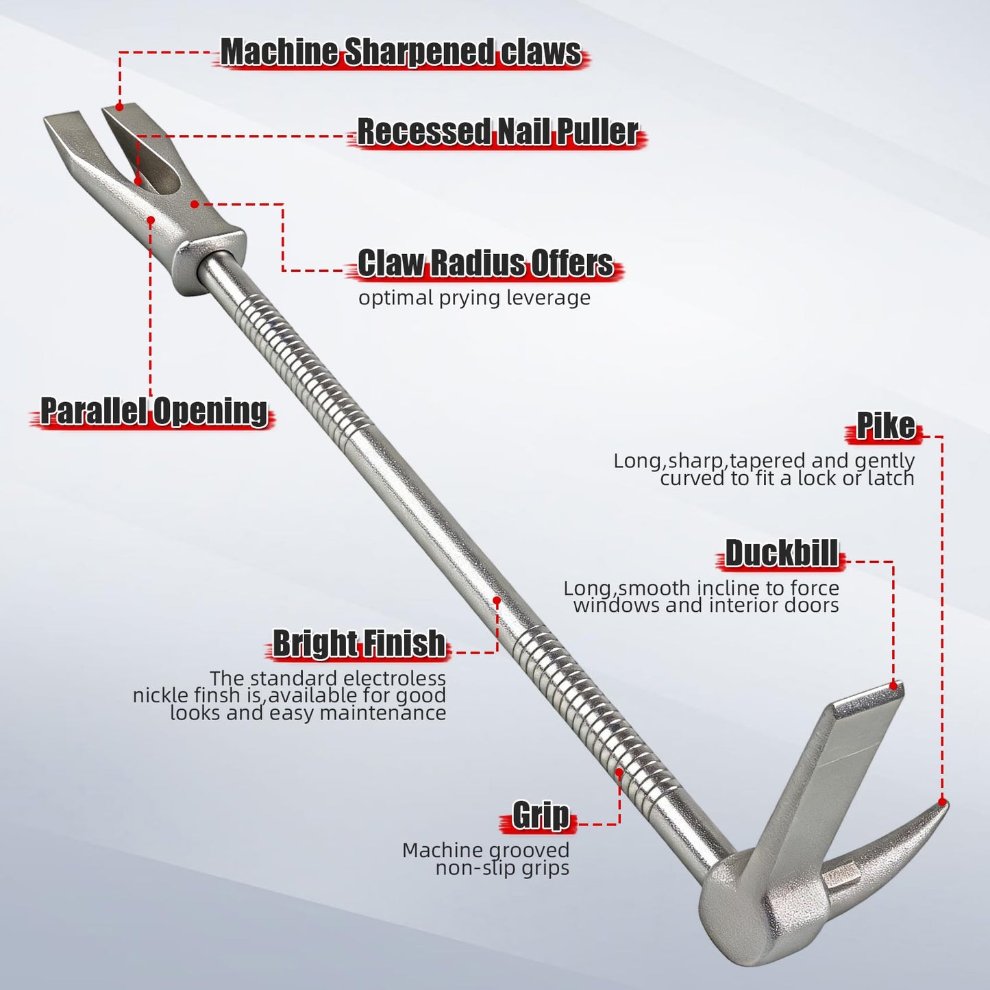 30 Inch Halligan Bar Tool, Halligan Forced Entry Tools, 45 Gauge Steel Firefighter Tool for Fire Rescue and Emergency Breakthroughs, Breaching Demolition Tools