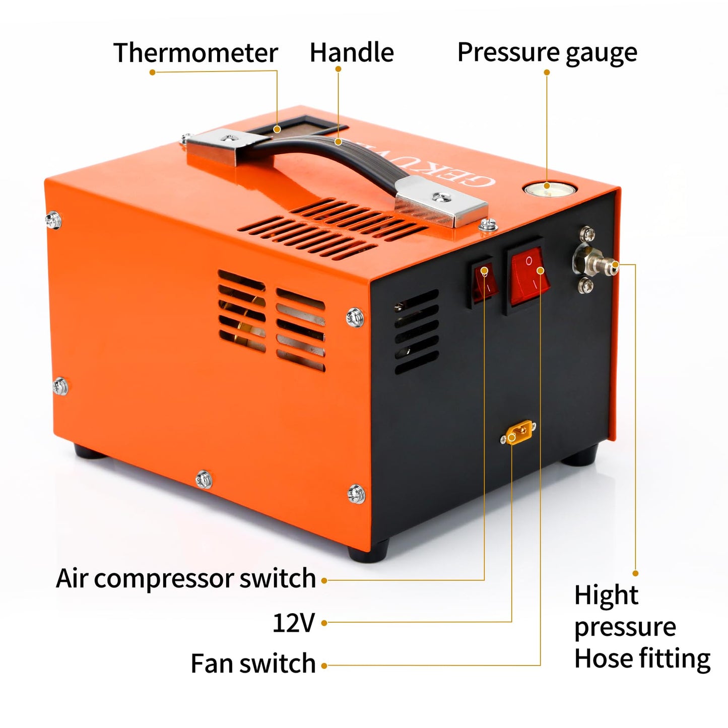 Portable PCP Air Compressor, 4500PSI/30MPa Water & Oil-Free,12V DC/110V AC Dual Power with Power Converter, Built-in Cooling Fan, High Pressure Air Pump for Airguns, Paintball Tank