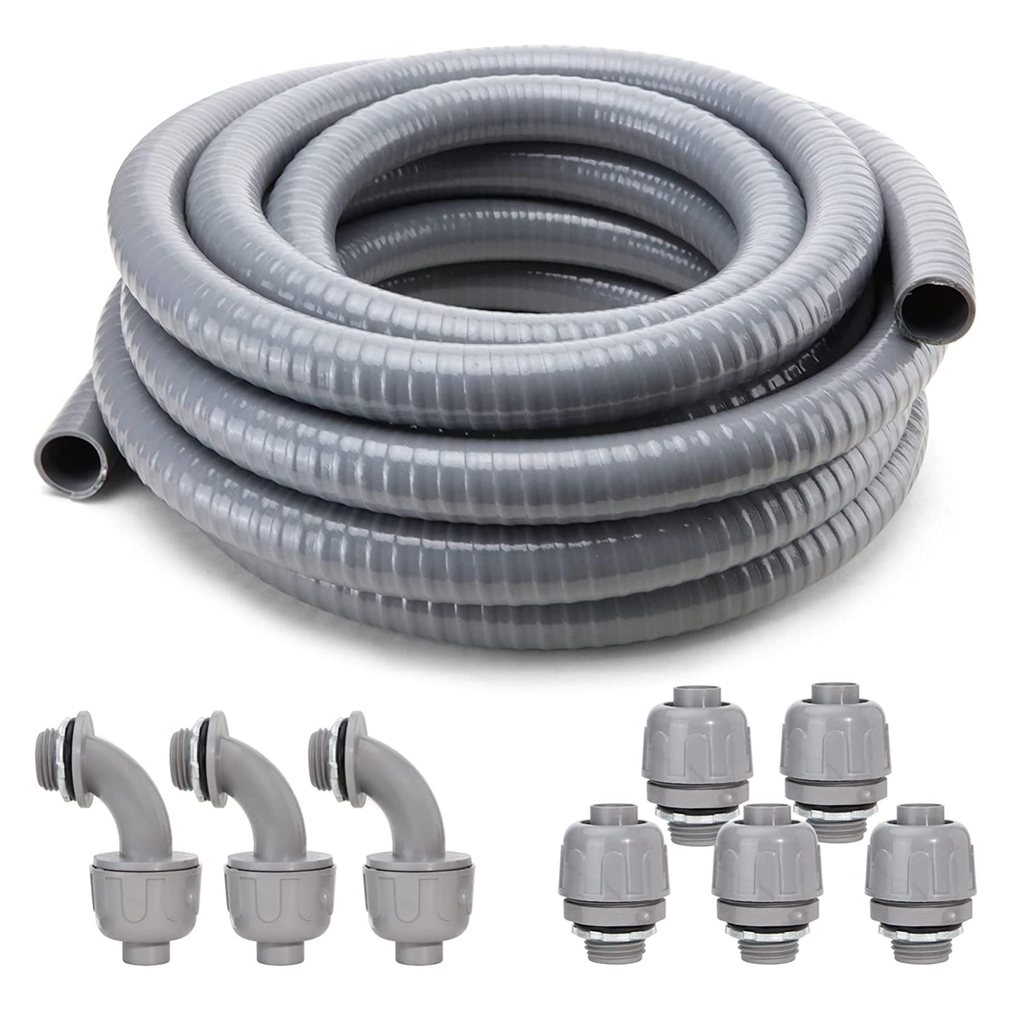 DWALE Liquid-Tight Conduit and Connector Kit,Flexible Non Metallic Liquid Tight Electrical Conduit,1inch100ft Electrical Conduit Kit,with5 Straight and3 Angle Fittings Included,1 in. Dia (100FT)