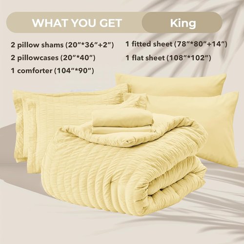 HYMOKEGE King Size Comforter Set - Luxury 7-Piece Bedding Set with Seersucker Design | All-Season Comfort