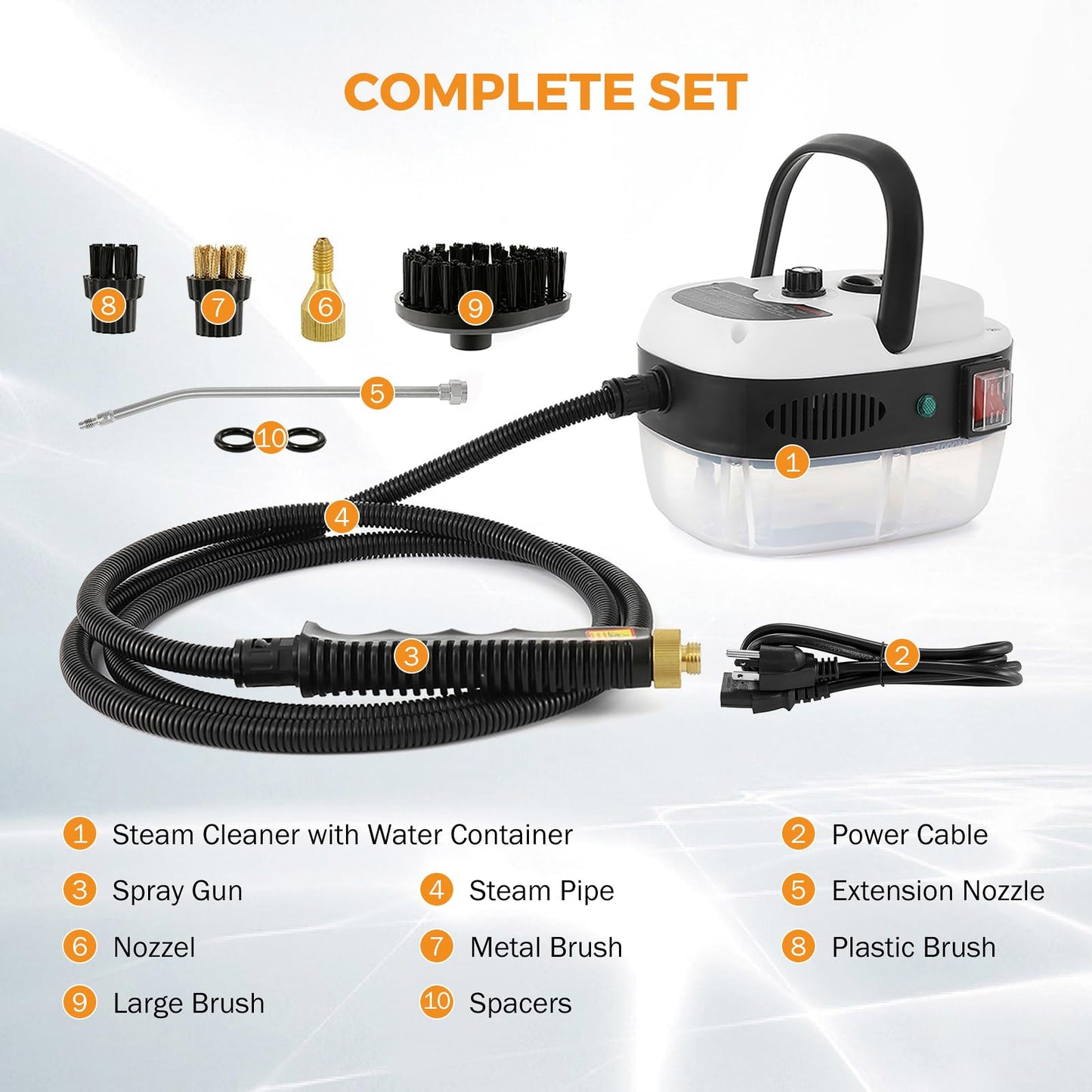 BEAMNOVA White 1L 2500W Car Steamer for Auto Detailing High Pressure Handheld Steam Cleaner + 1.2L Black Steam Cleaner